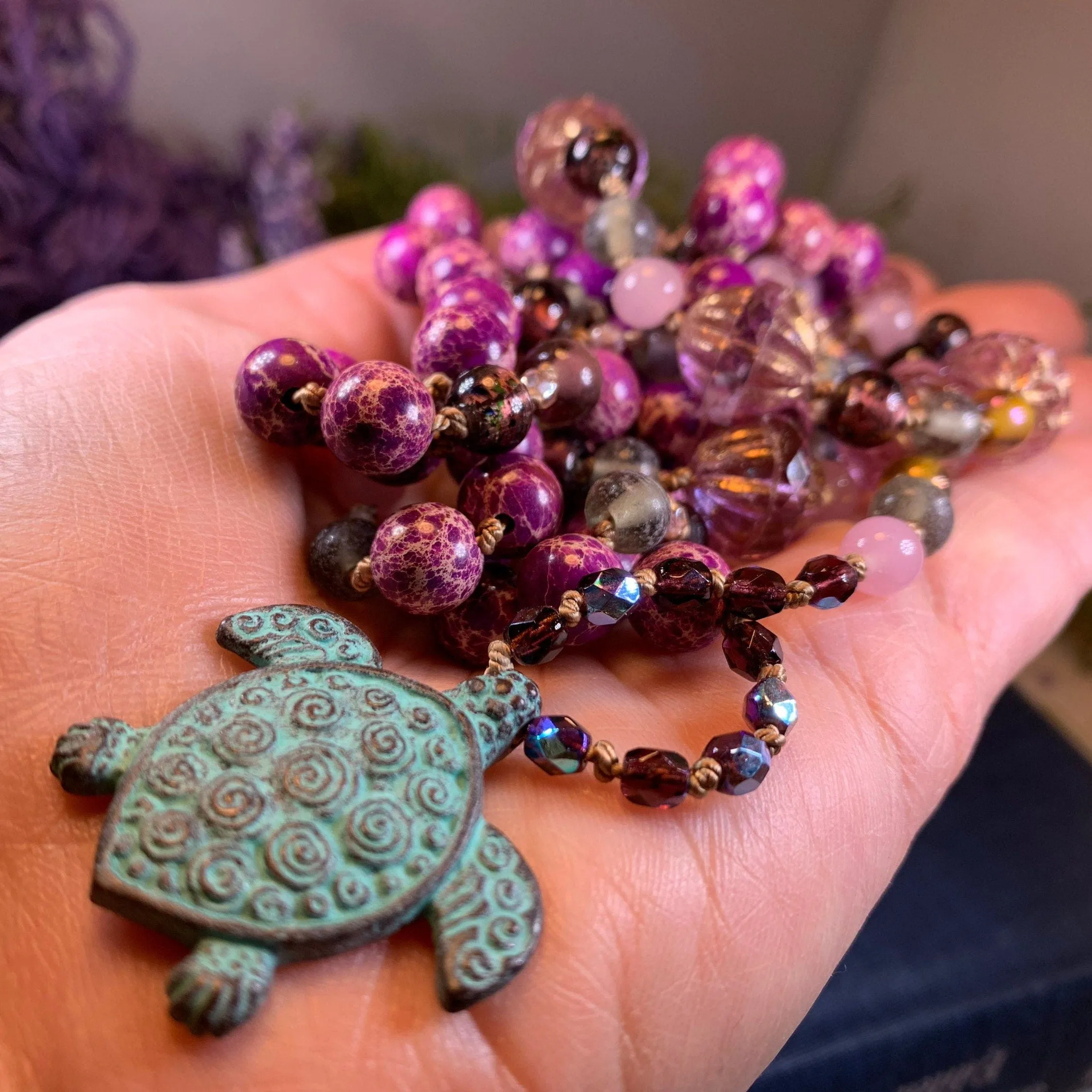 Purple Turtle Long Necklace