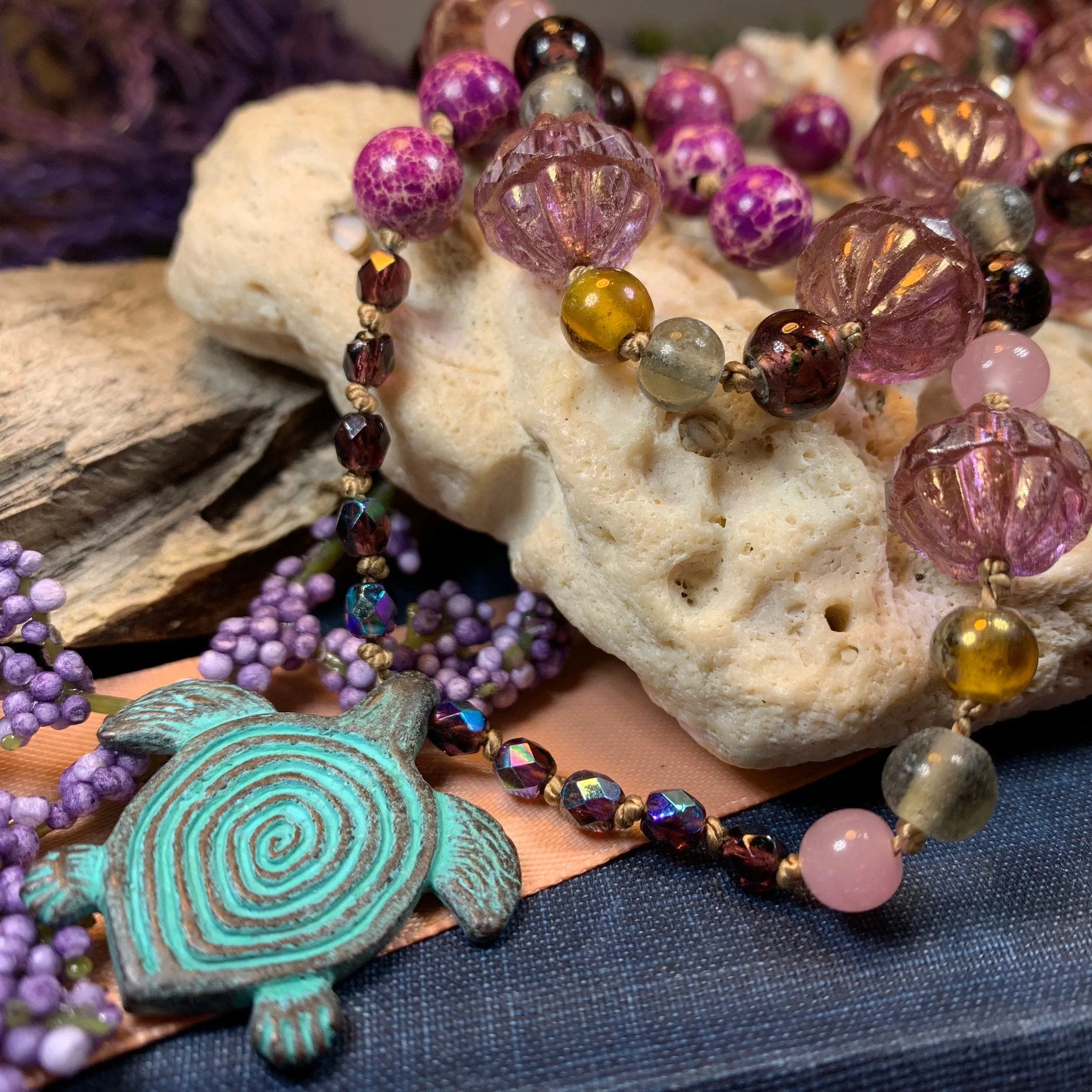 Purple Turtle Long Necklace