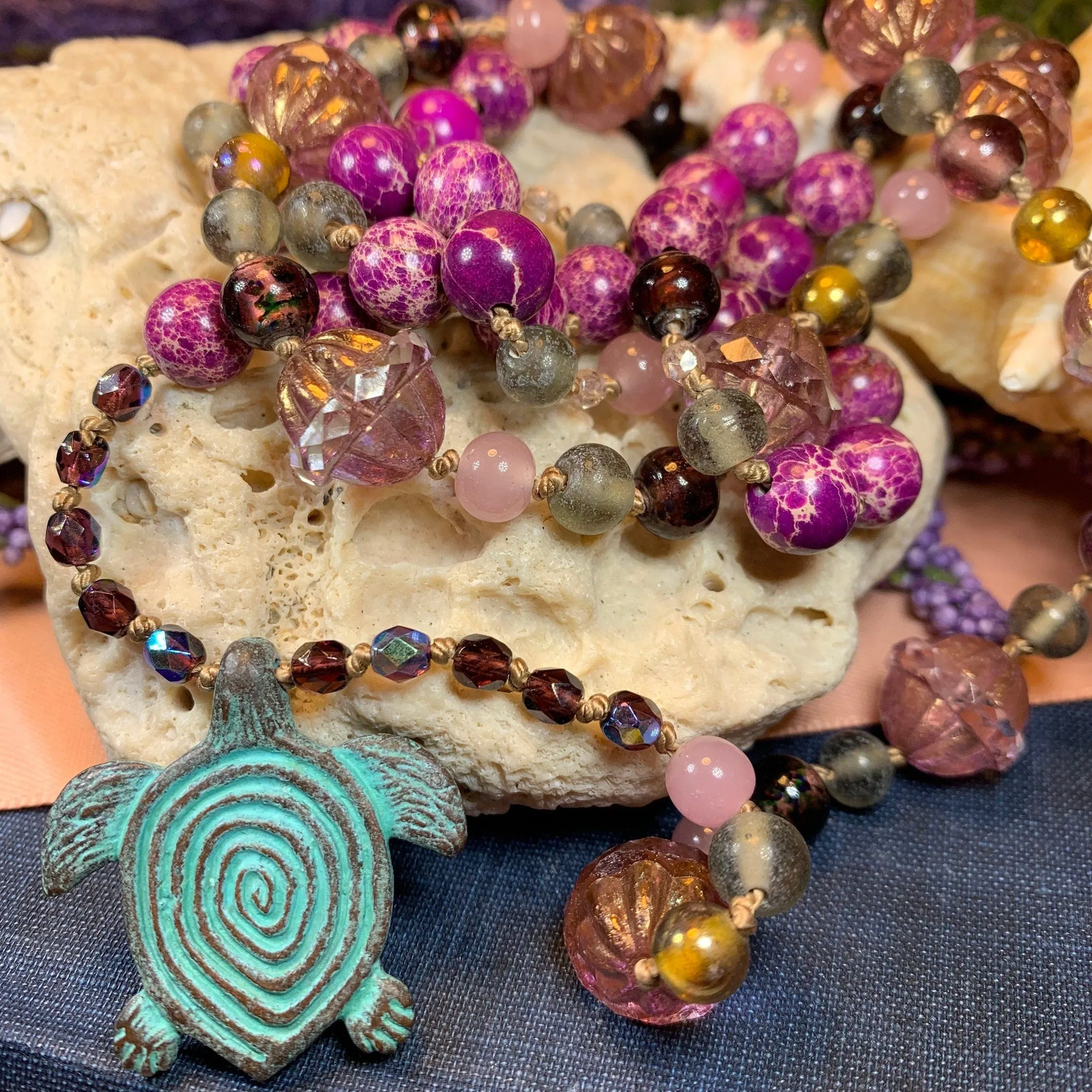 Purple Turtle Long Necklace