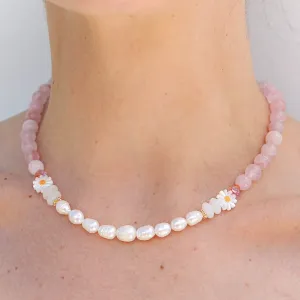 Quartz Daisy Pearl Necklace