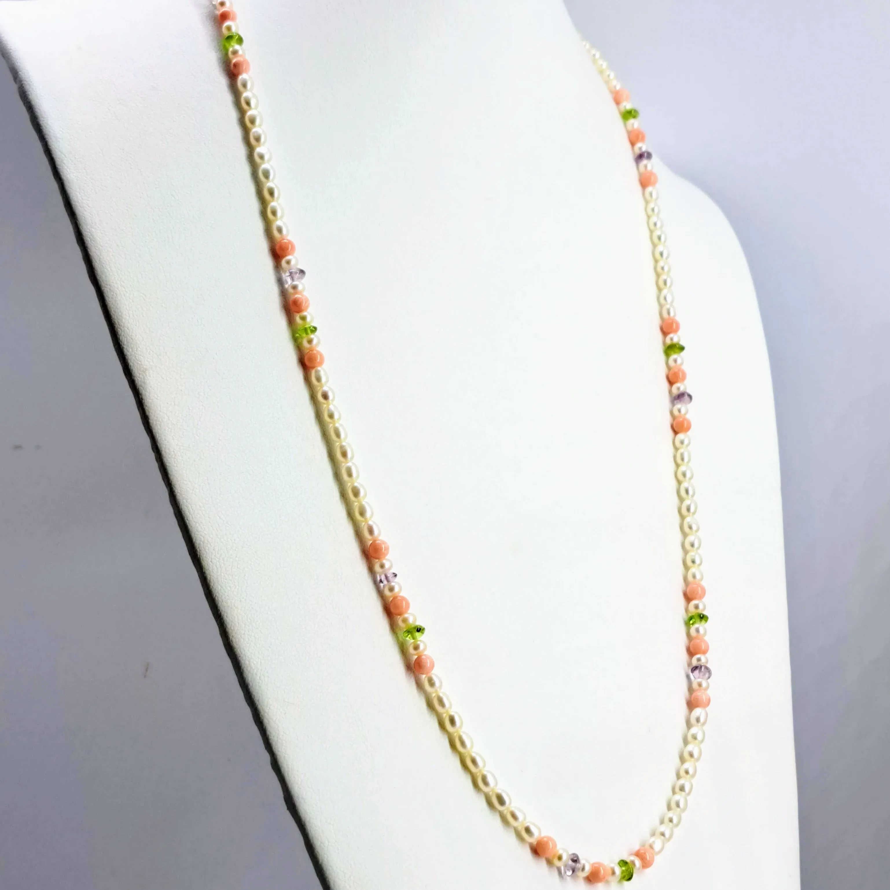 "Angel Food" 28" Convertible Necklace/Bracelet - Pearls, Coral, Amethyst, Peridot, Sterling
