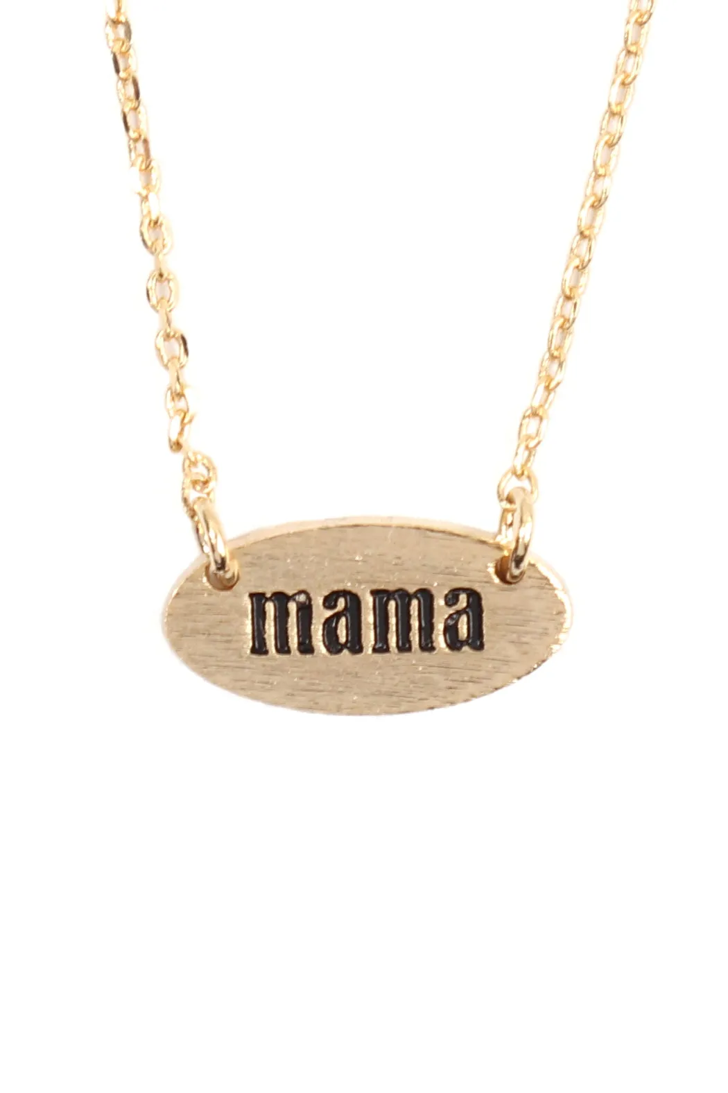 "MAMA" Oval Brass Chain Necklace Gold - Pack of 6