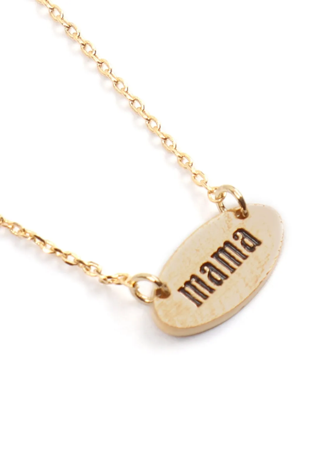 "MAMA" Oval Brass Chain Necklace Gold - Pack of 6