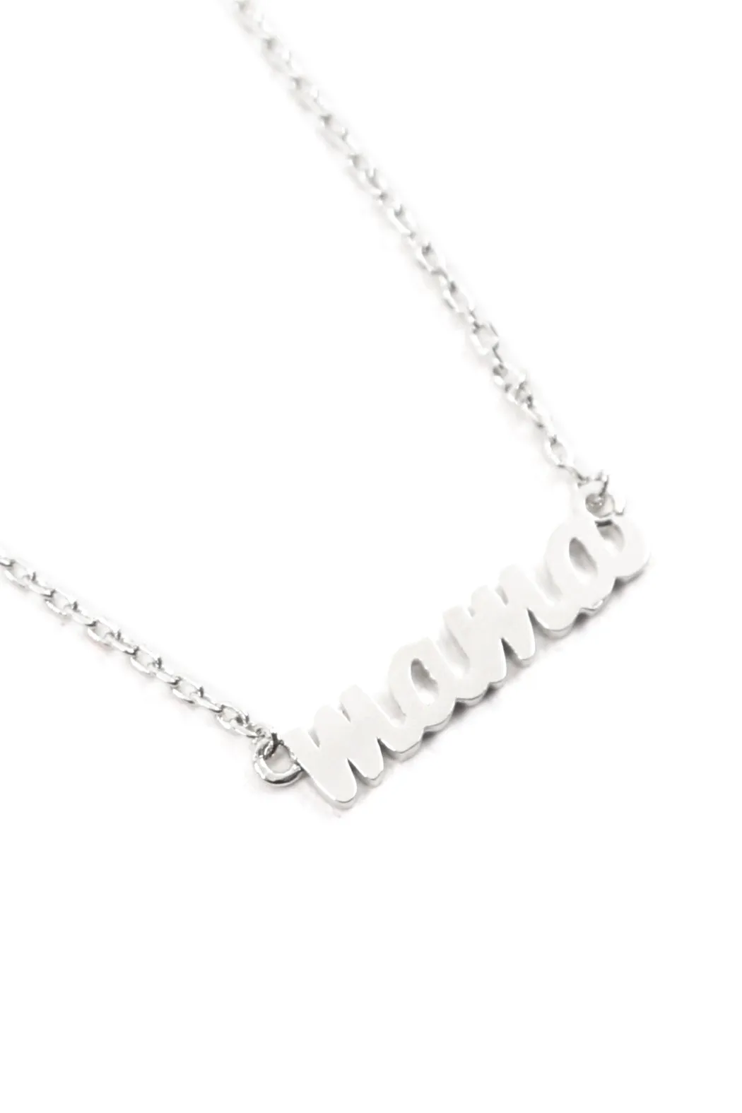 "MAMA" Script Brass Chain Necklace Silver - Pack of 6