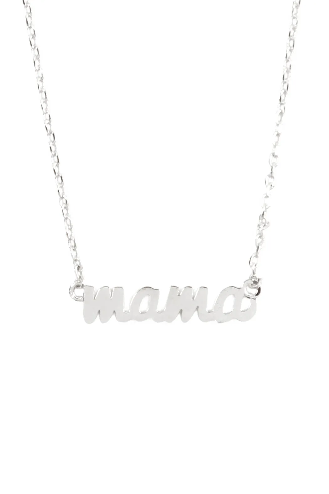 "MAMA" Script Brass Chain Necklace Silver - Pack of 6