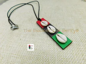 RBG Wooden Cowrie Necklace Adjustable Jewelry Black Owned Pan African
