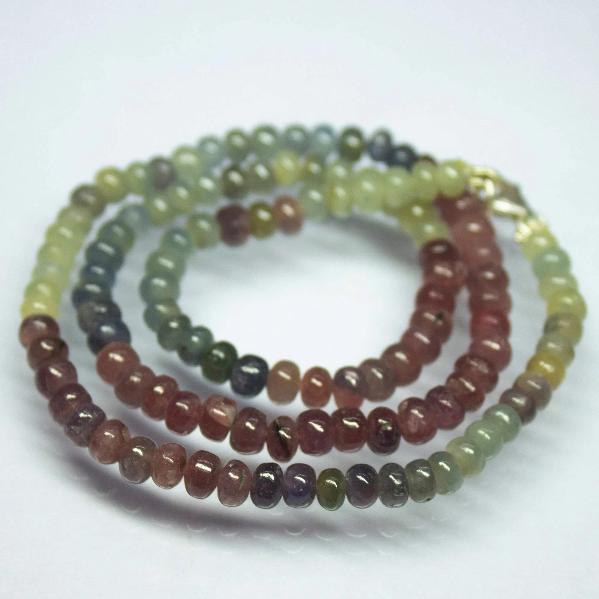 Ready to wear, 17inch, 4mm 5mm, Natural Multi Sapphire Smooth Rondelle Beaded Necklace, Sapphire Necklace