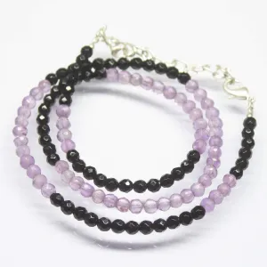 Ready to wear, 22 inch, 4mm 4.5mm, Natural Amethyst Black Onyx Faceted Round Shape Beaded Necklace, Multi Gemstone Necklace