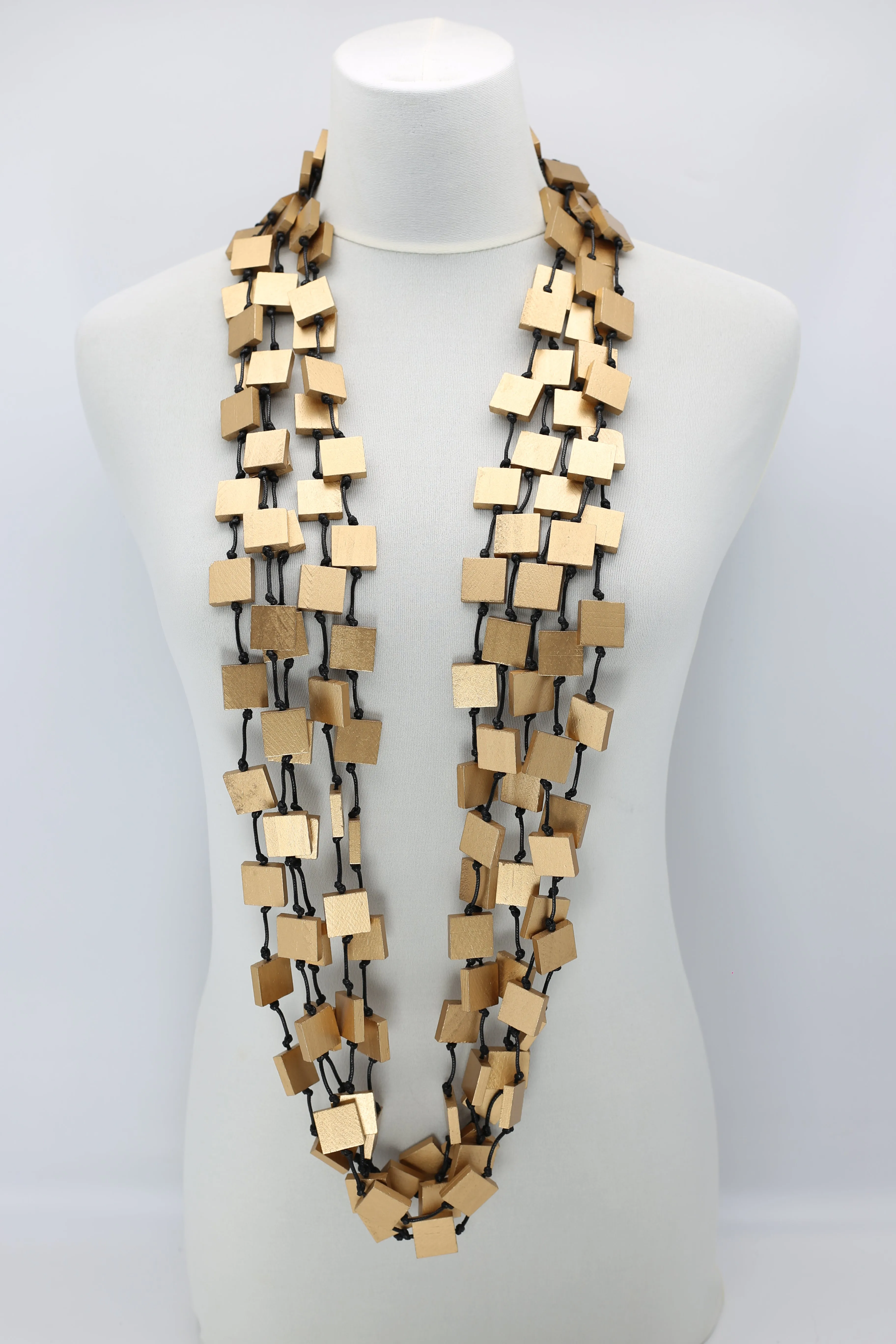 Recycled wood square 5 strand Necklace - Small