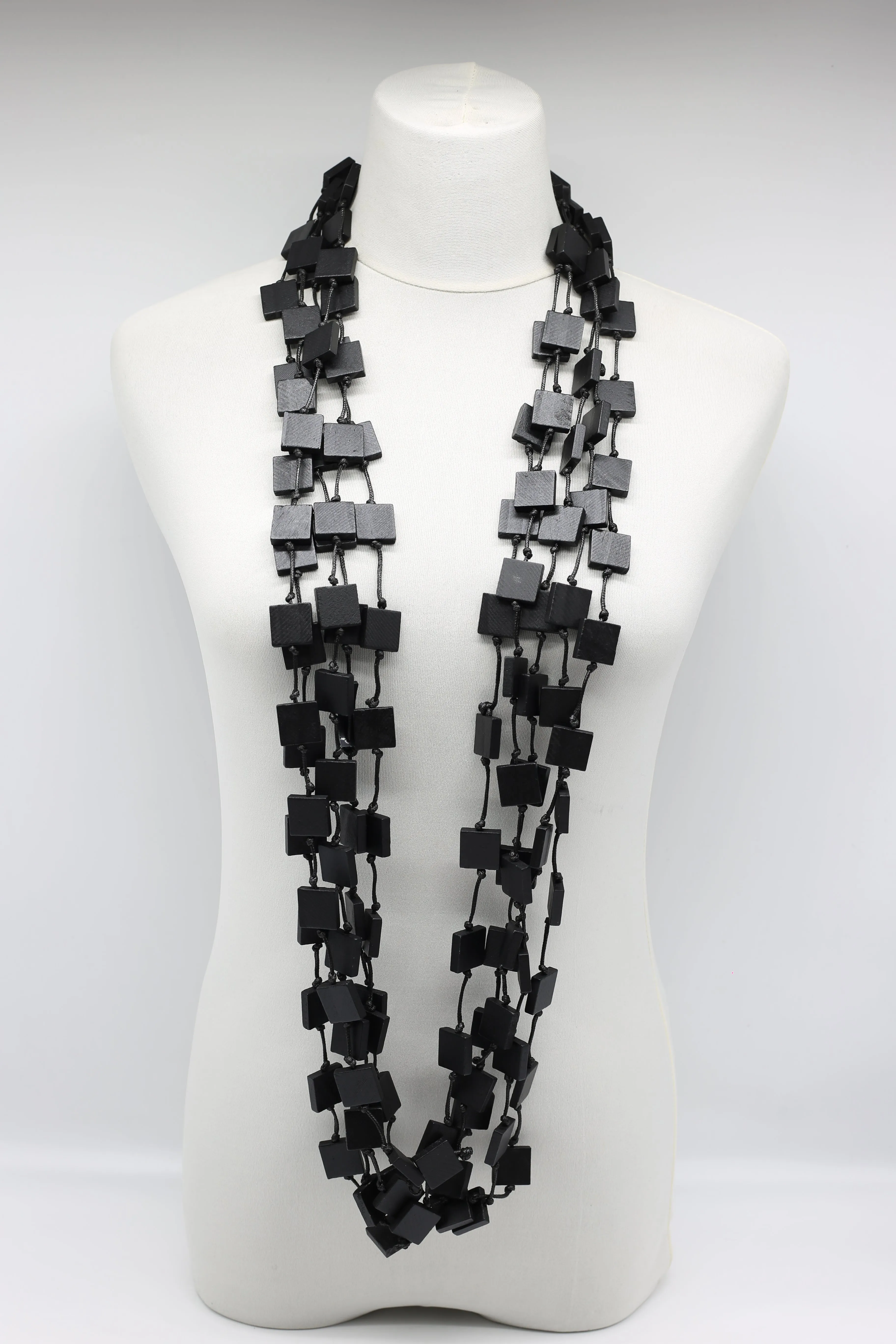 Recycled wood square 5 strand Necklace - Small