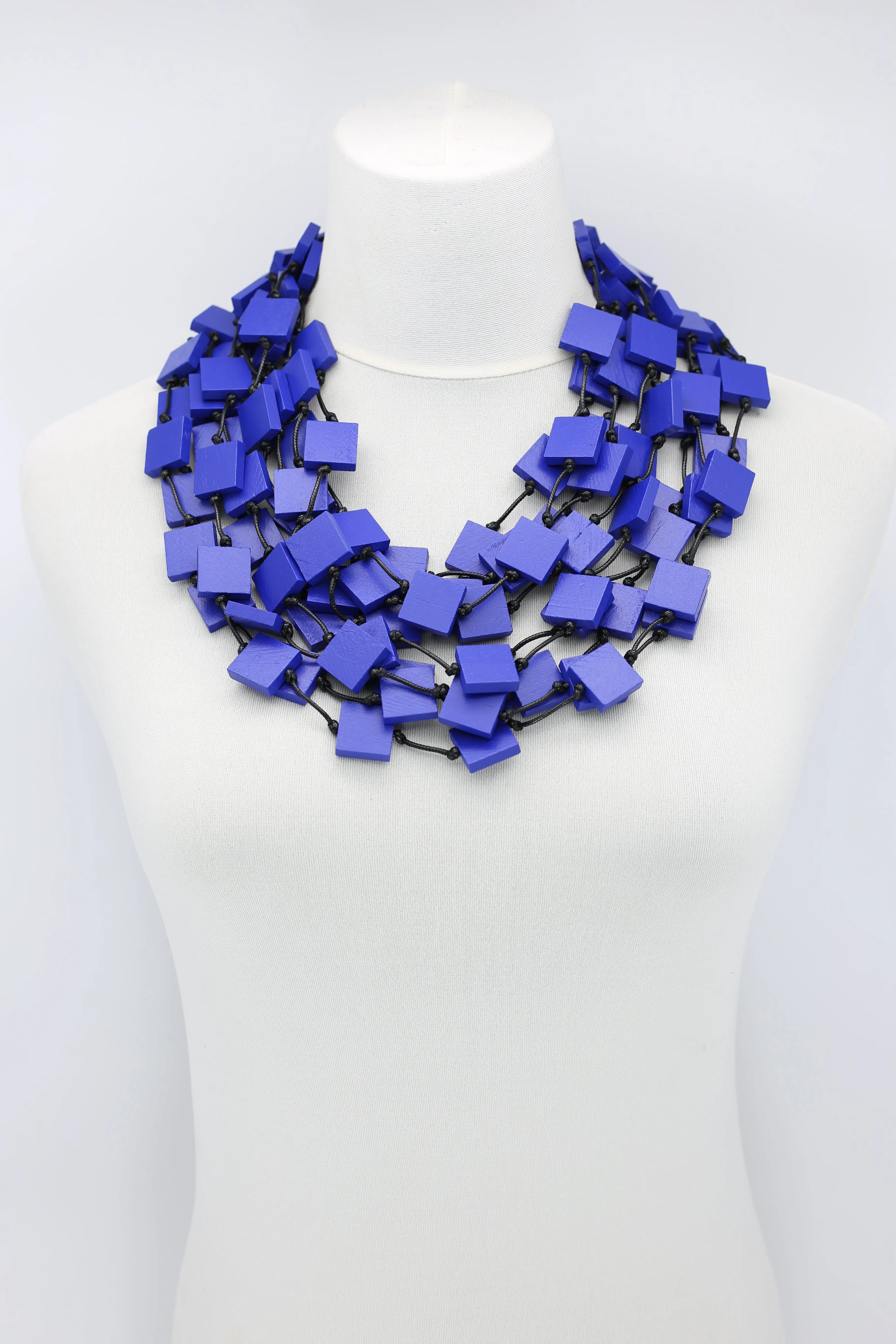 Recycled wood square 5 strand Necklace - Small