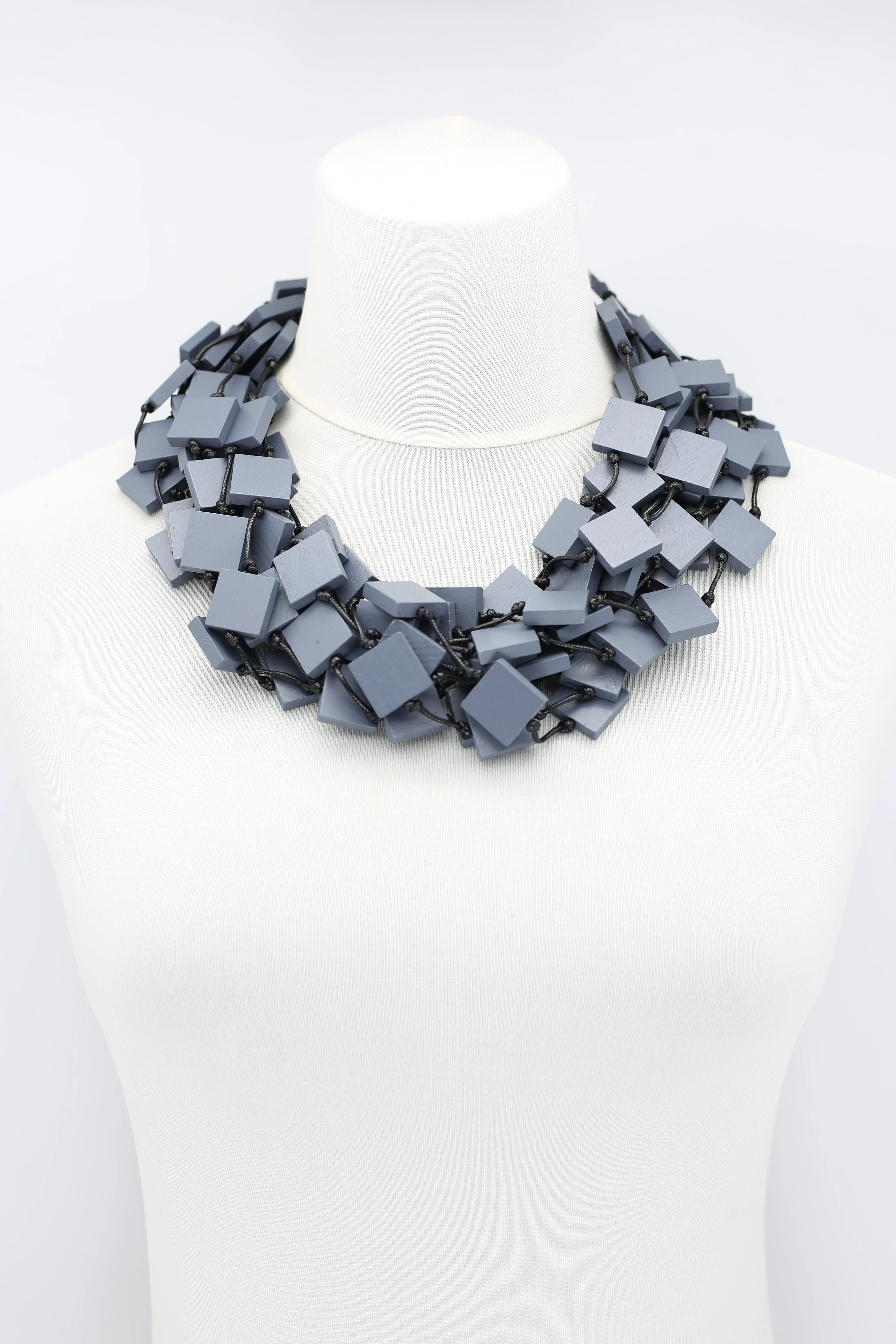 Recycled wood square 5 strand Necklace - Small