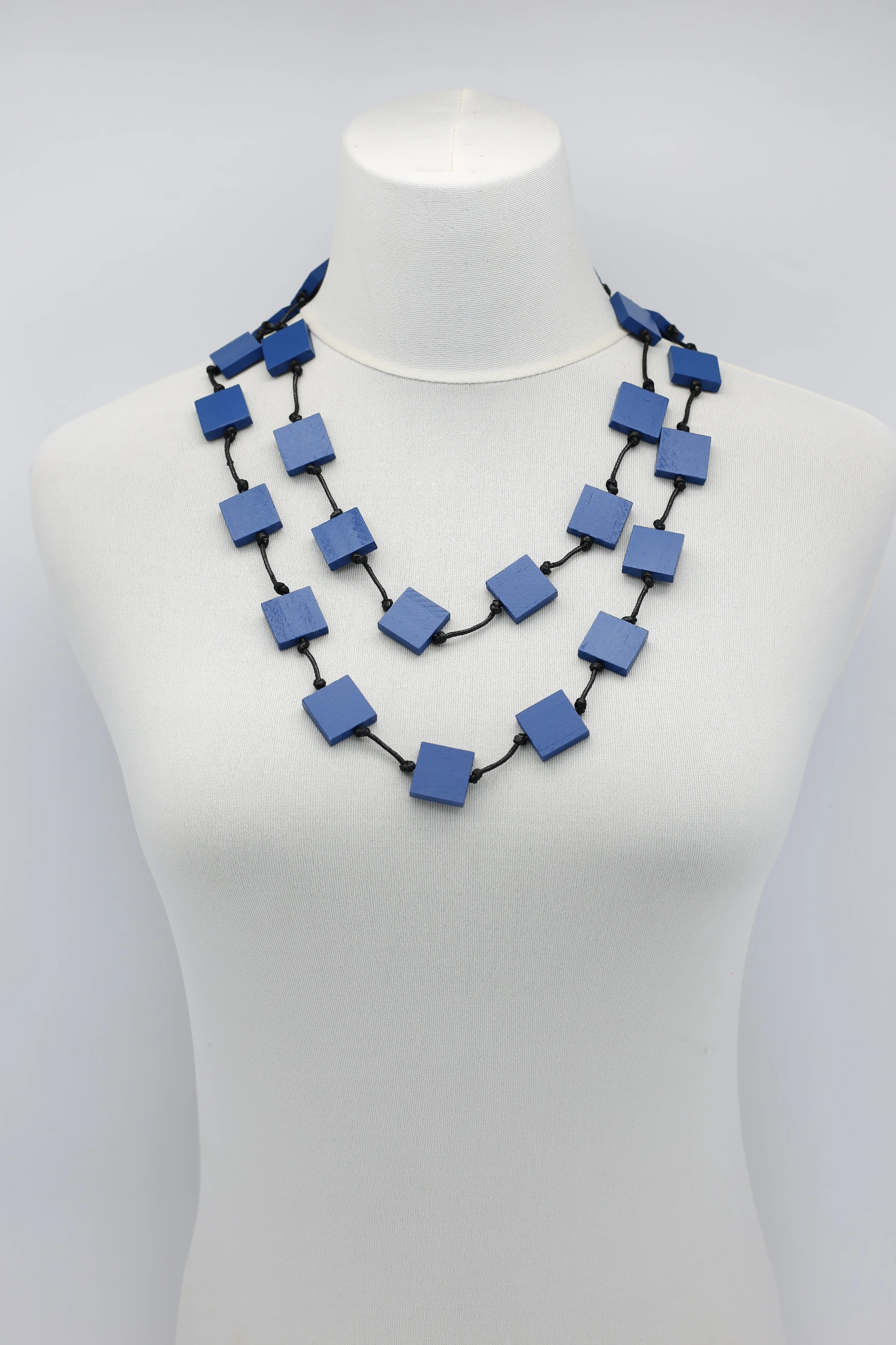 Recycled wood square 5 strand Necklace - Small