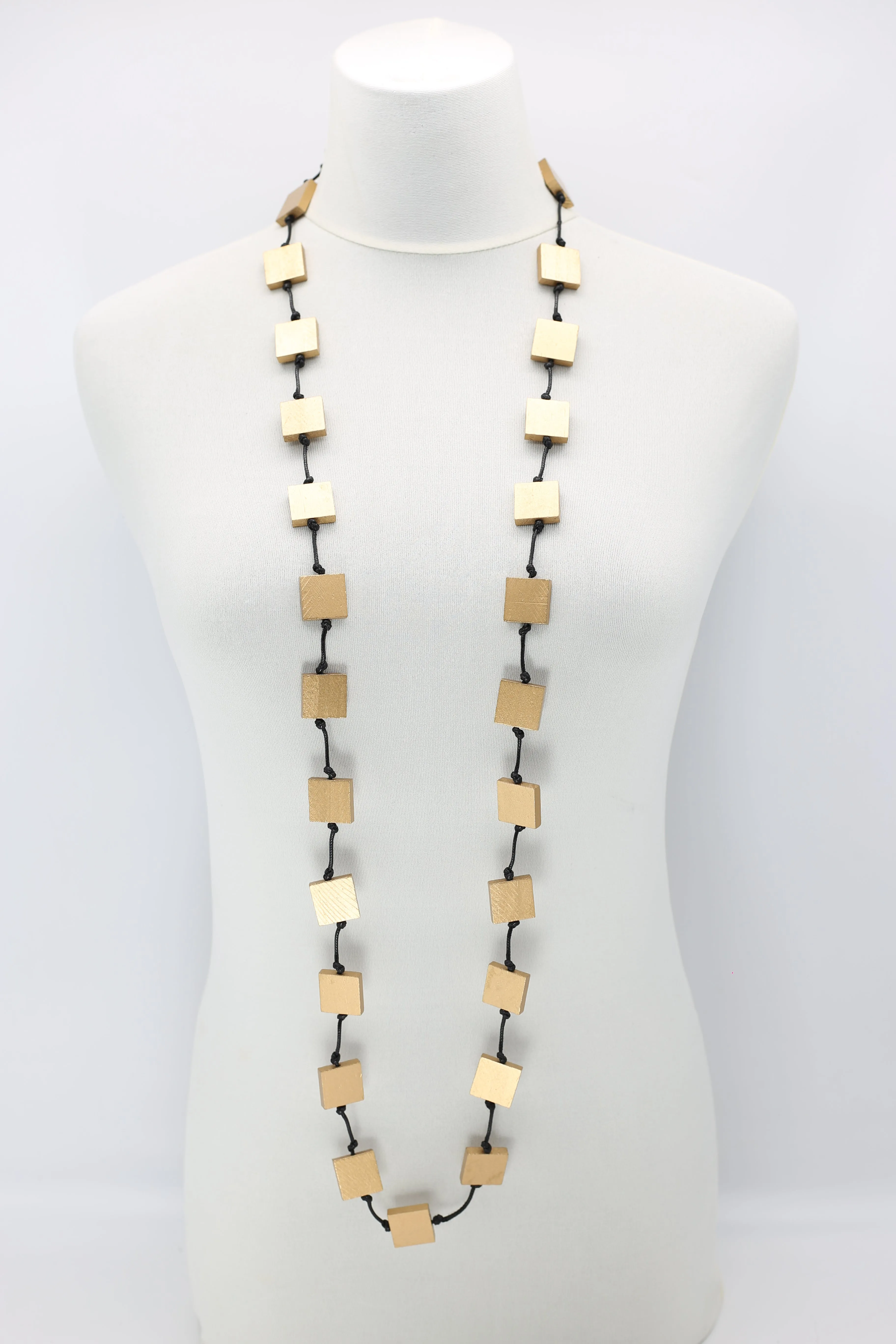 Recycled wood square 5 strand Necklace - Small