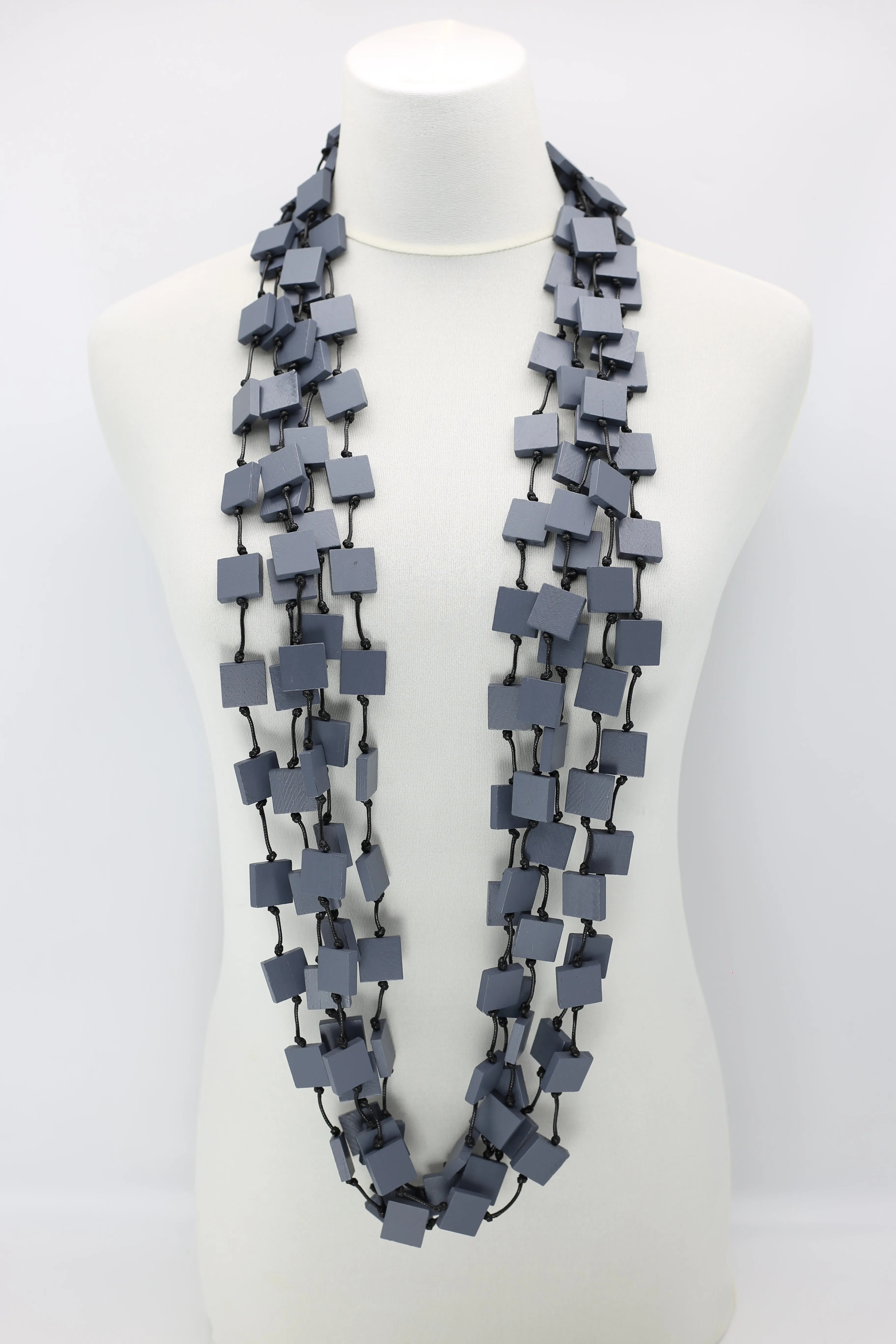 Recycled wood square 5 strand Necklace - Small