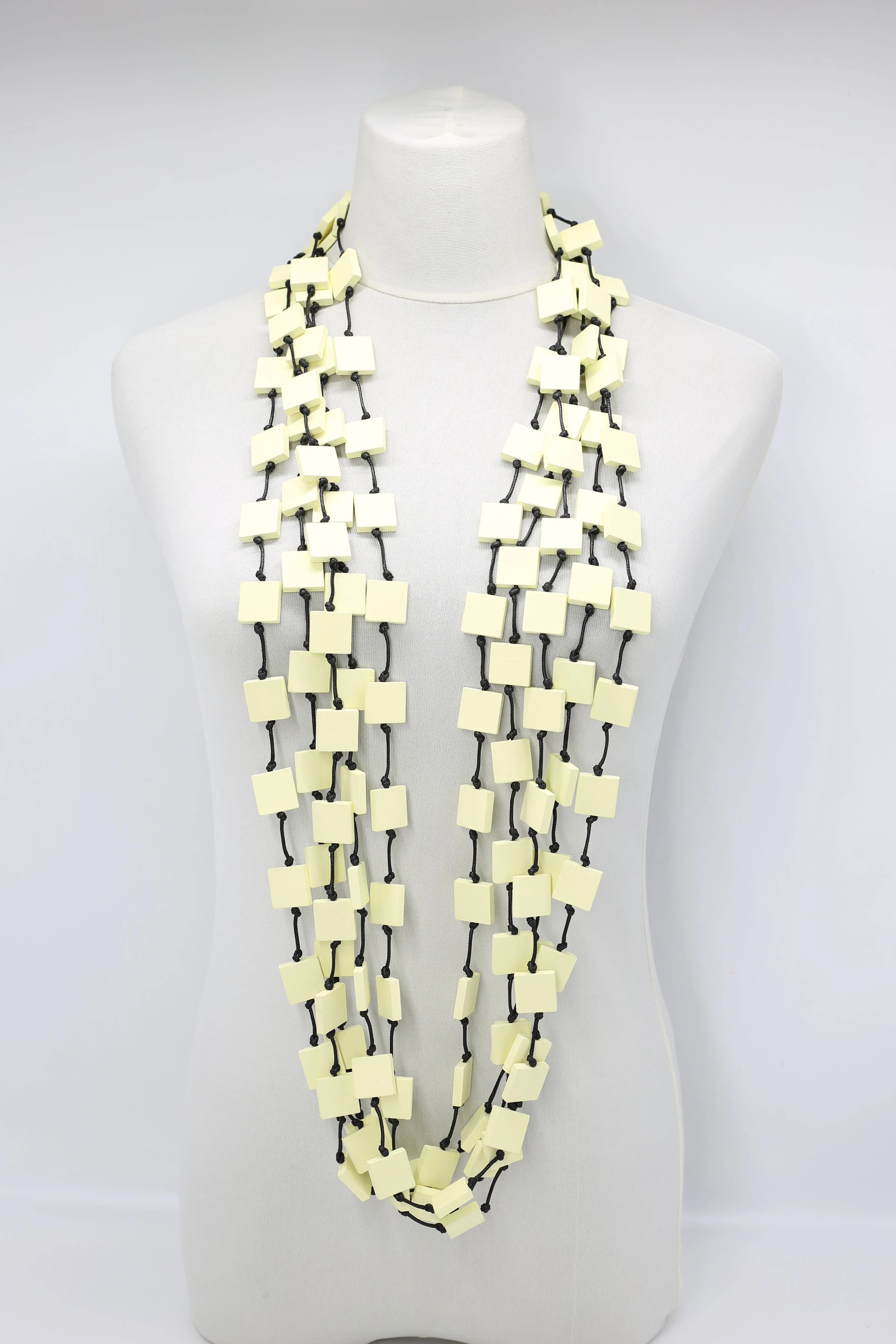 Recycled wood square 5 strand Necklace - Small