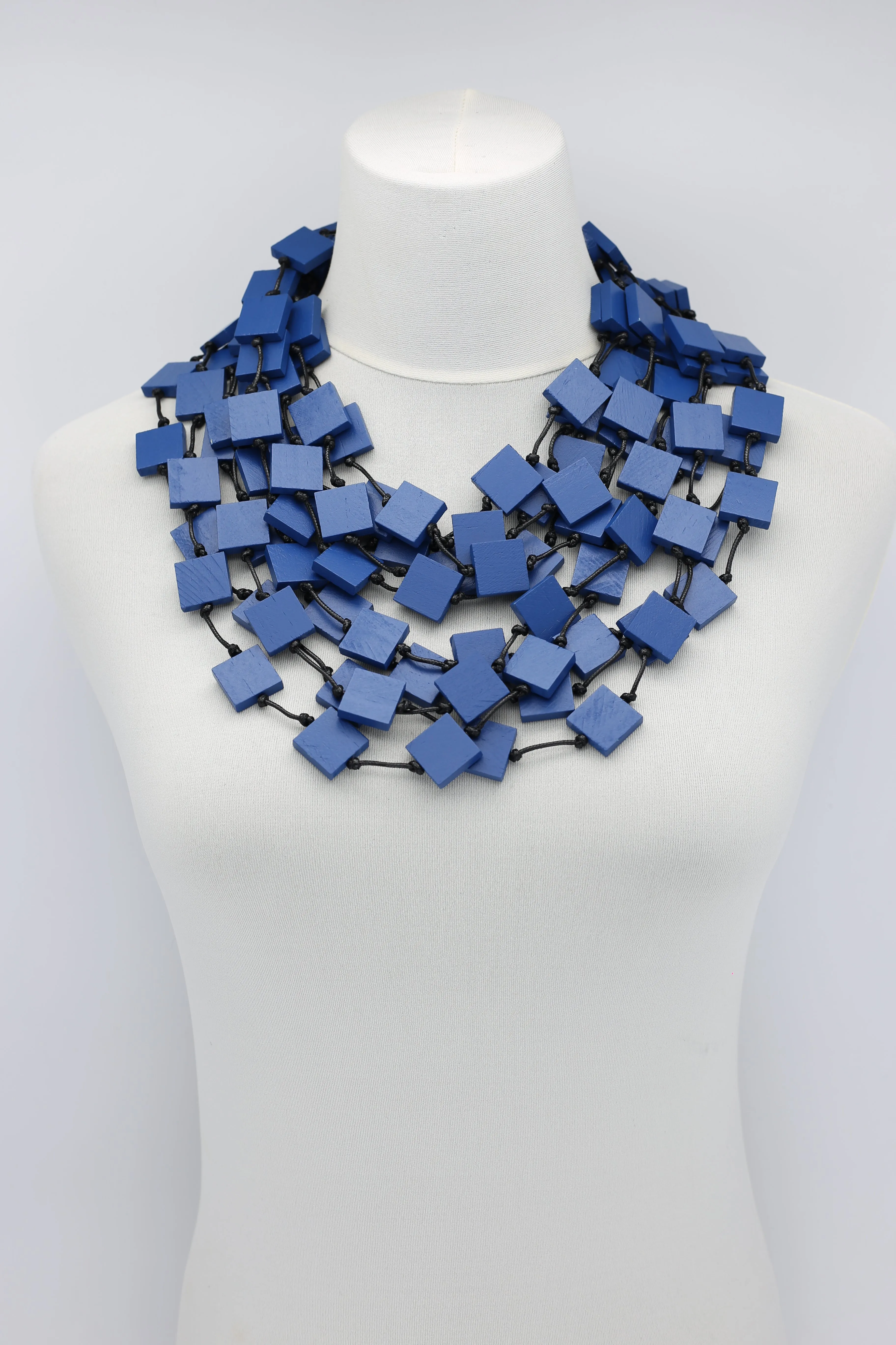 Recycled wood square 5 strand Necklace - Small