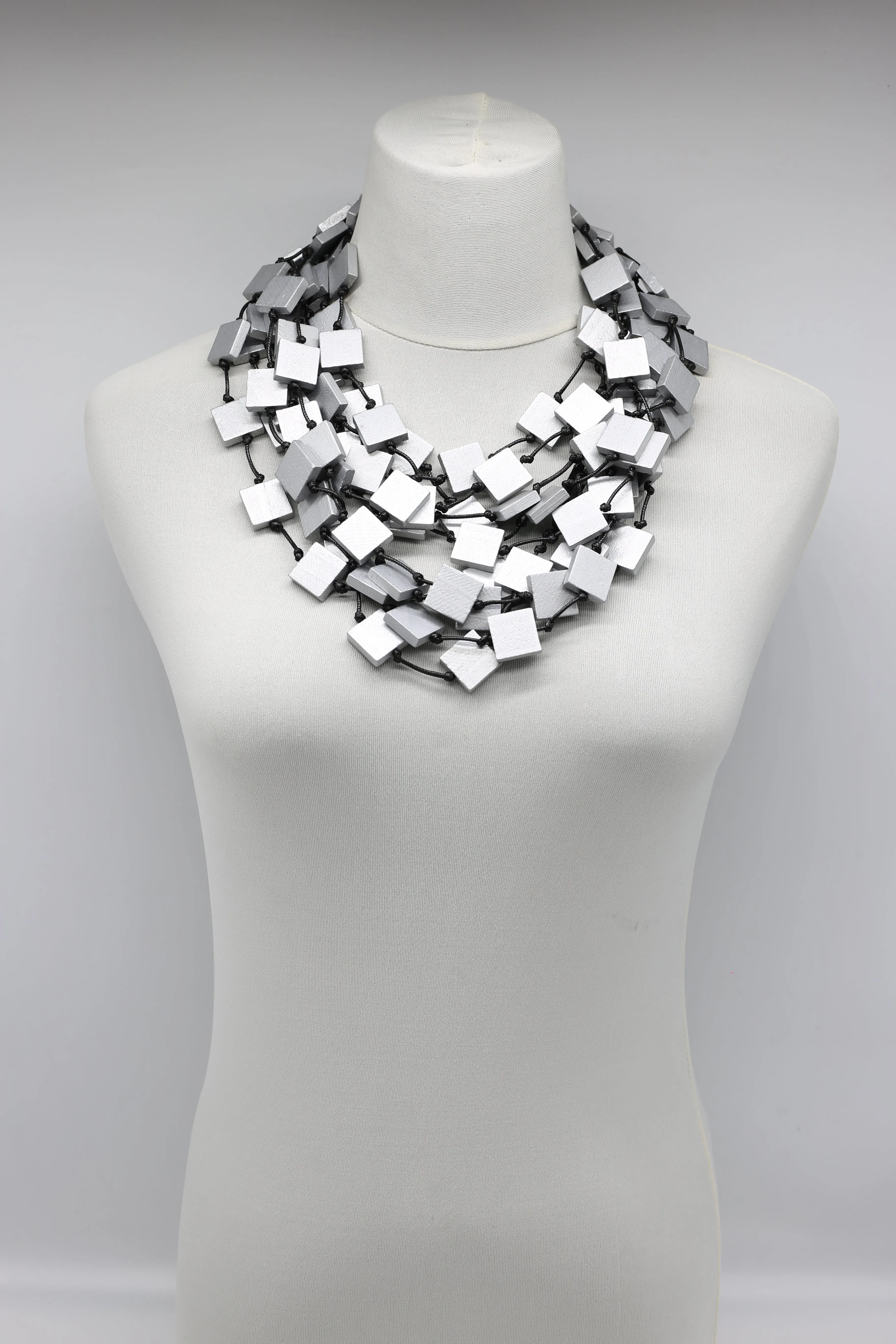 Recycled wood square 5 strand Necklace - Small