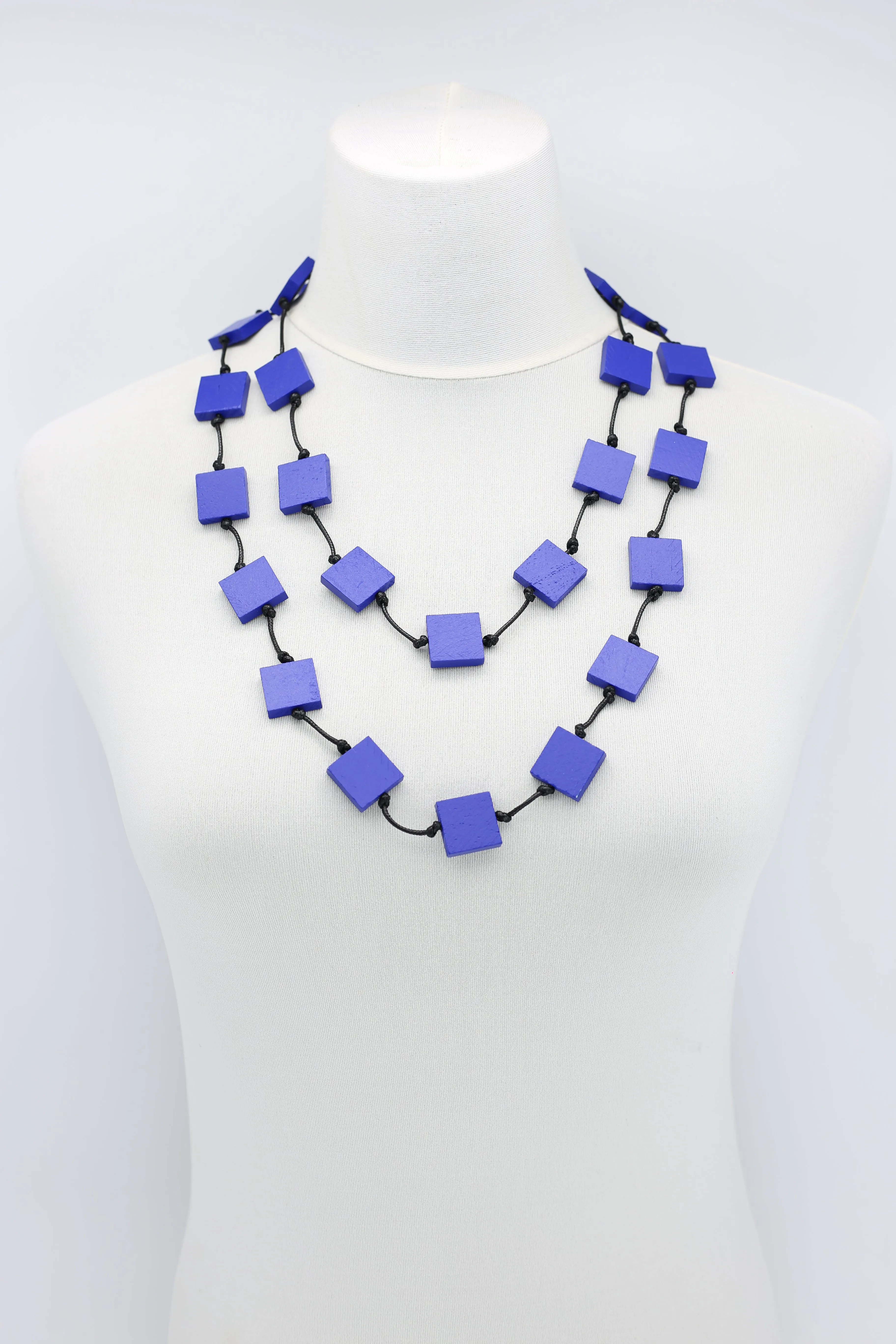 Recycled wood square 5 strand Necklace - Small