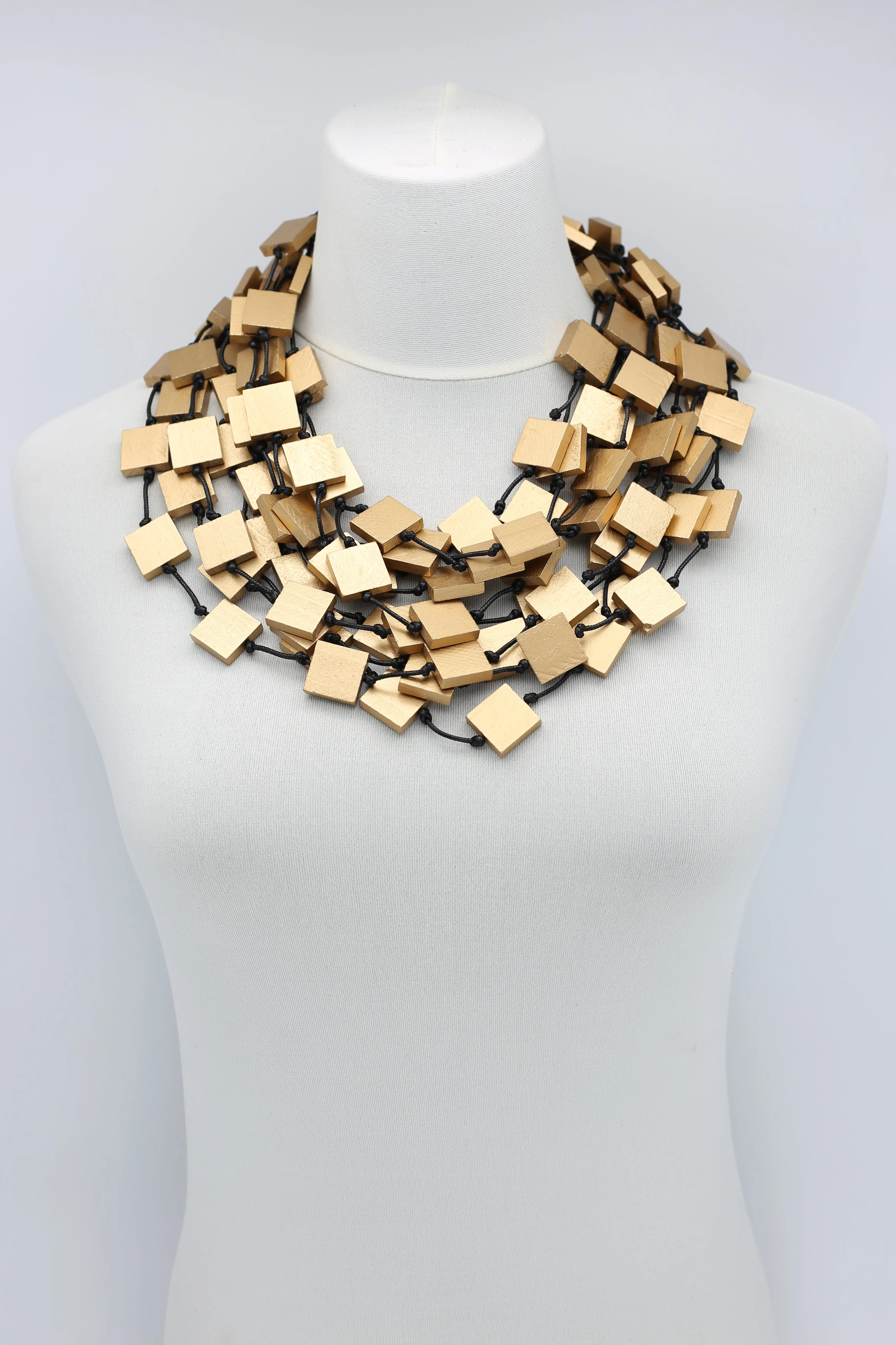Recycled wood square 5 strand Necklace - Small