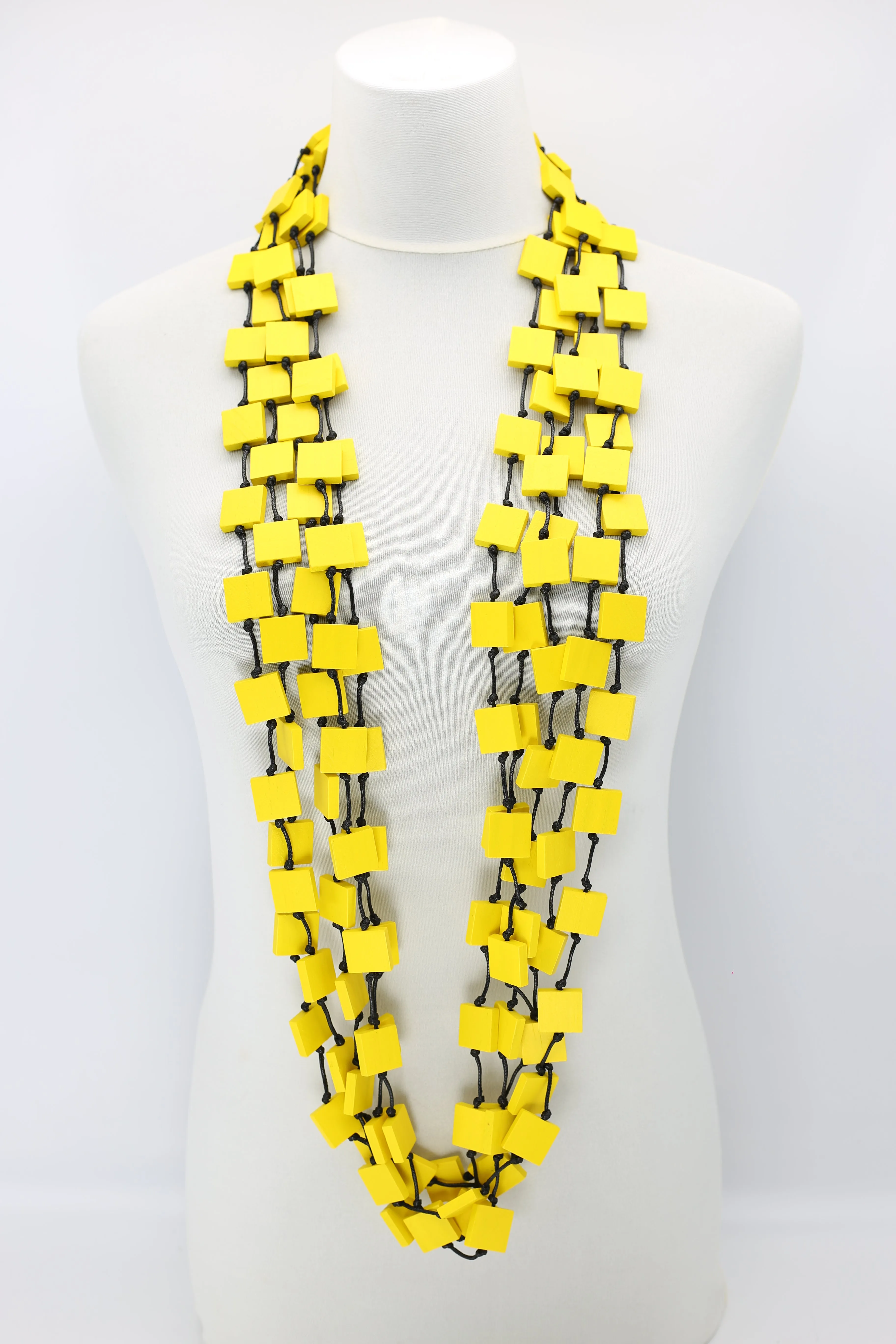 Recycled wood square 5 strand Necklace - Small