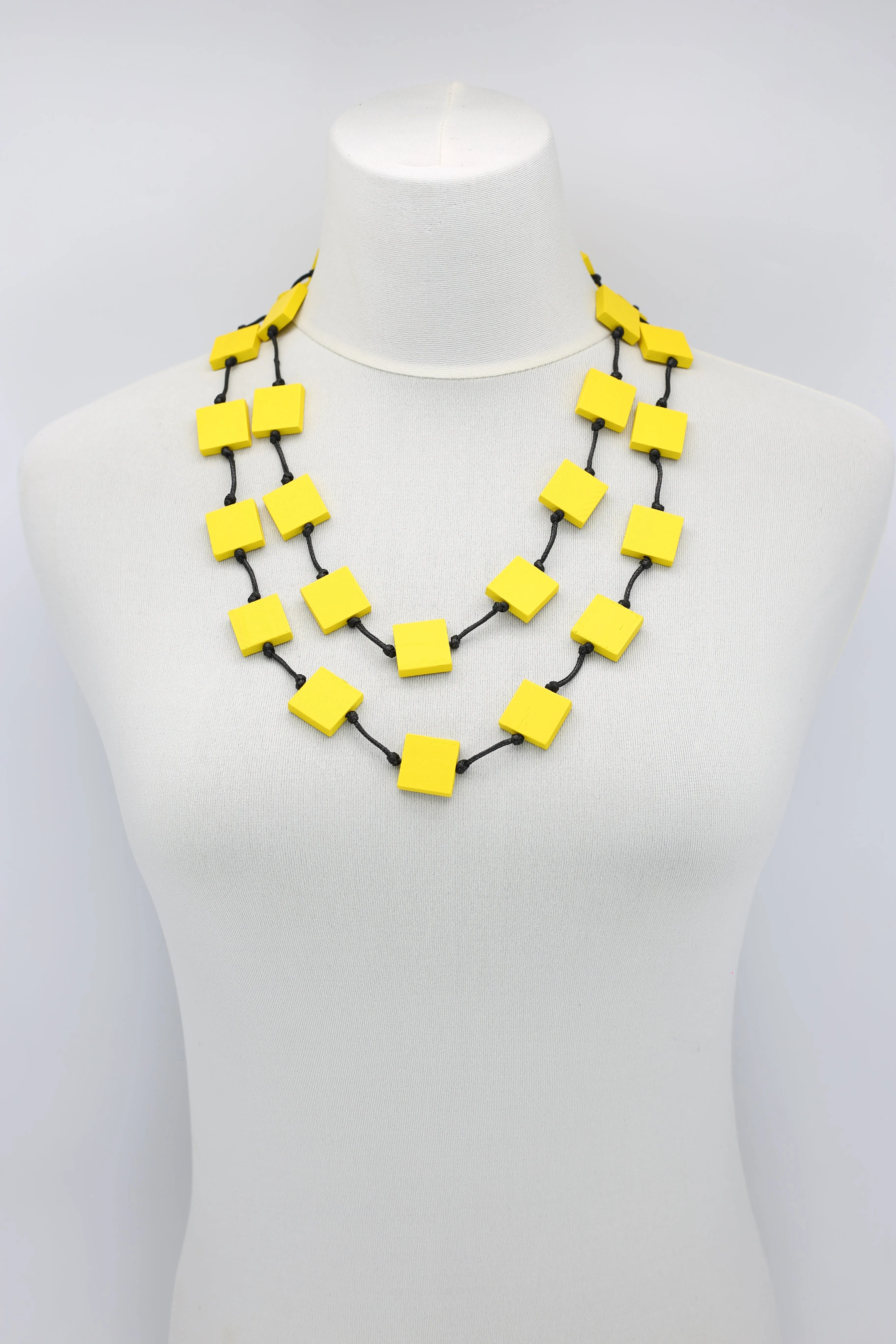 Recycled wood square 5 strand Necklace - Small