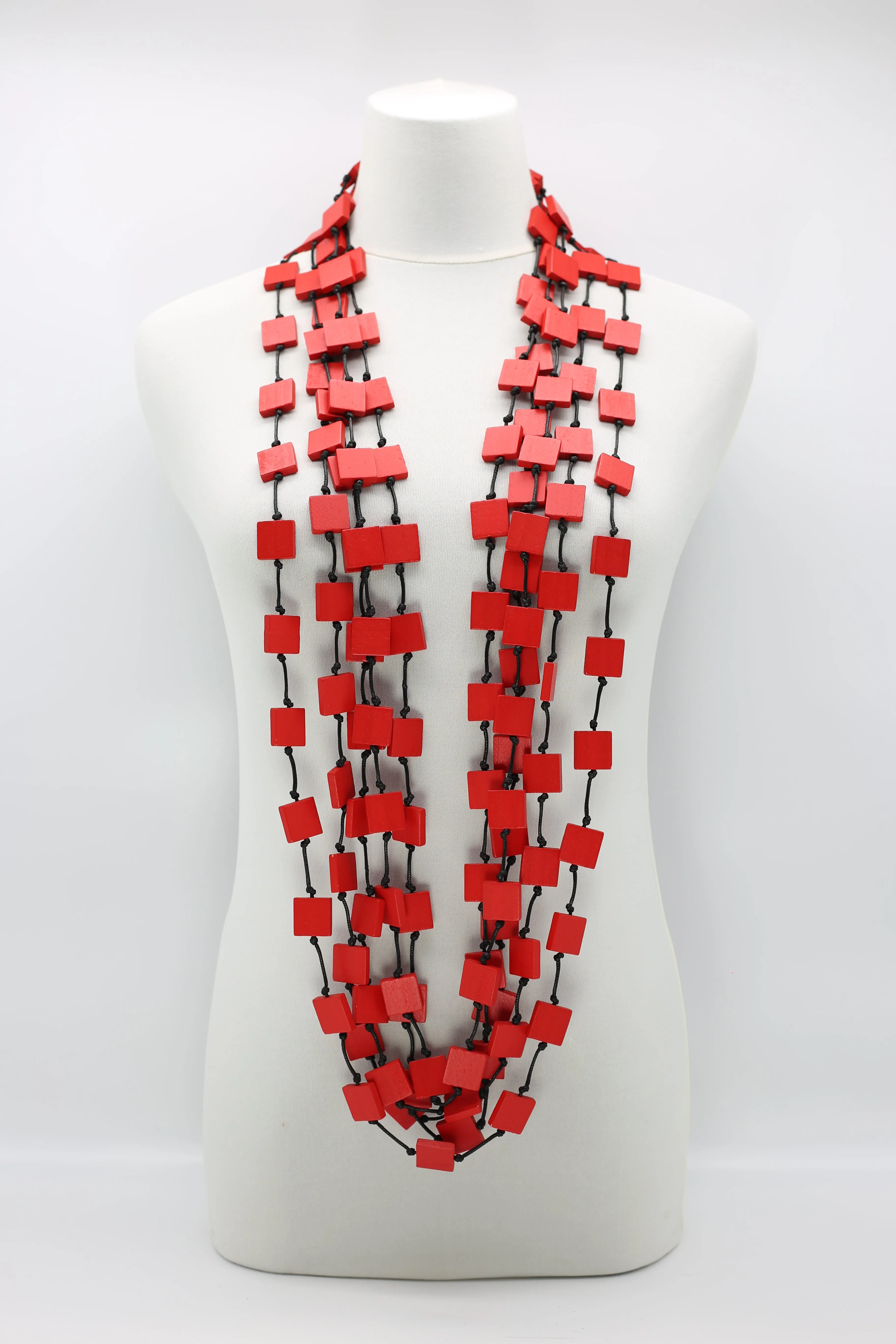 Recycled wood square 5 strand Necklace - Small