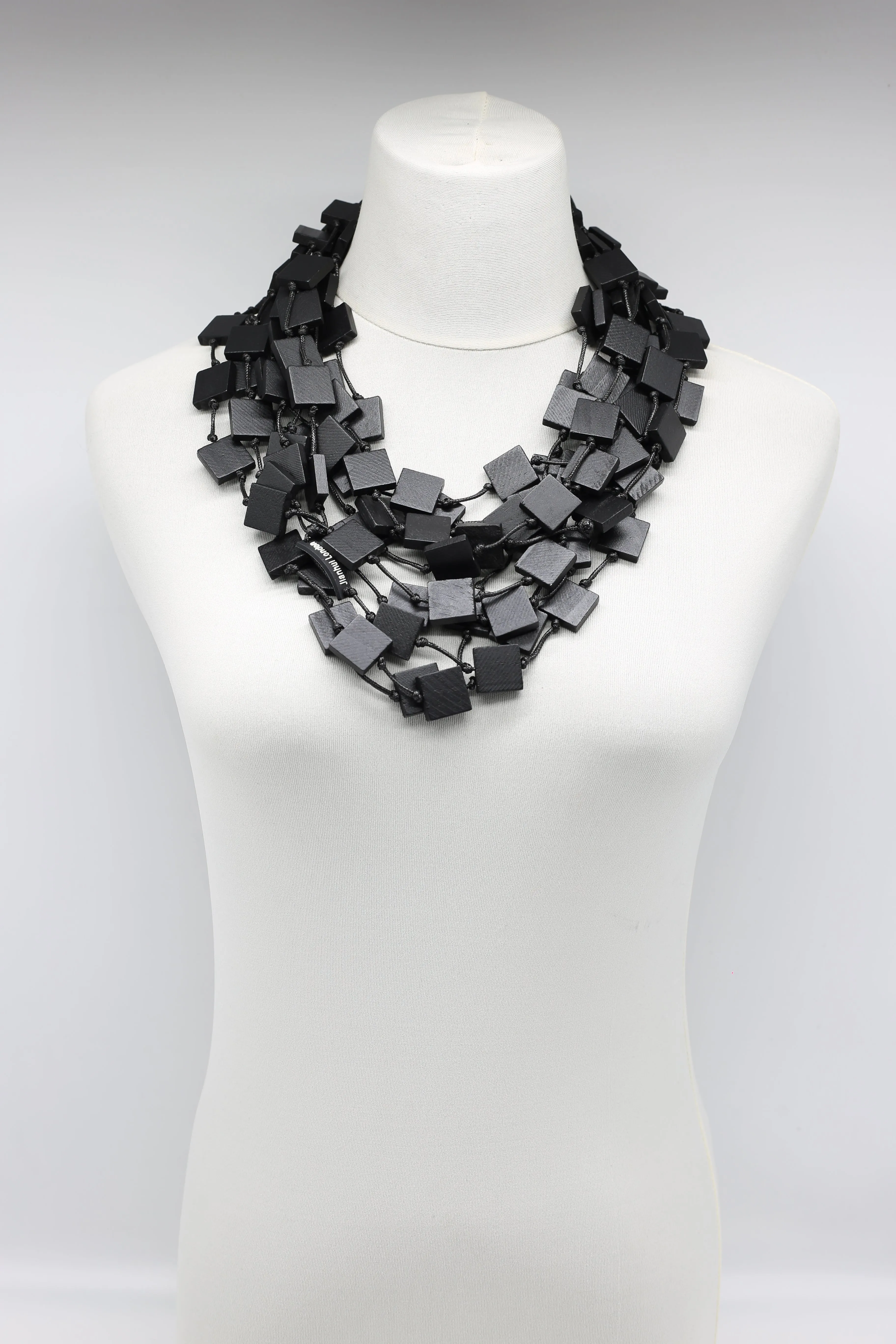Recycled wood square 5 strand Necklace - Small