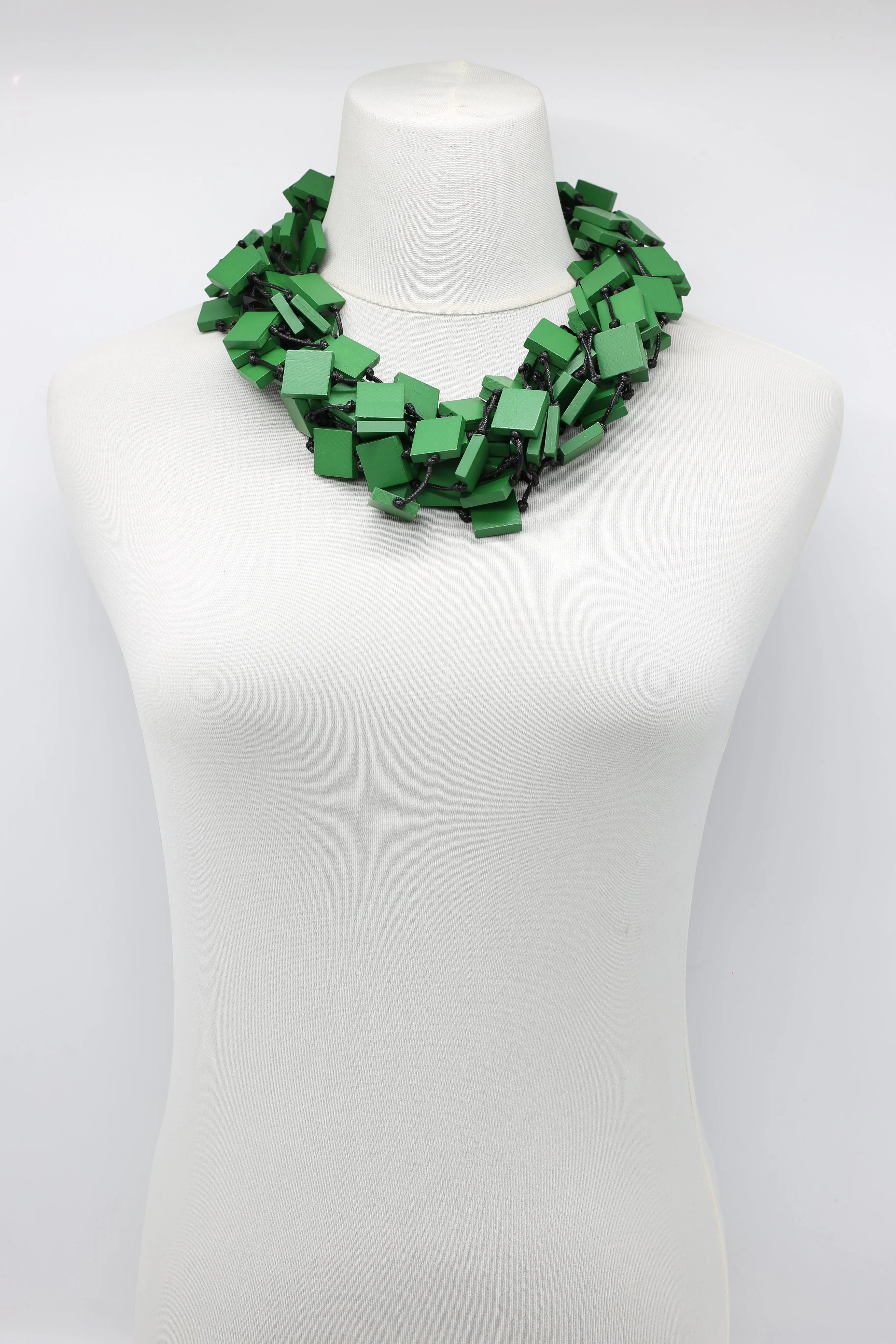 Recycled wood square 5 strand Necklace - Small