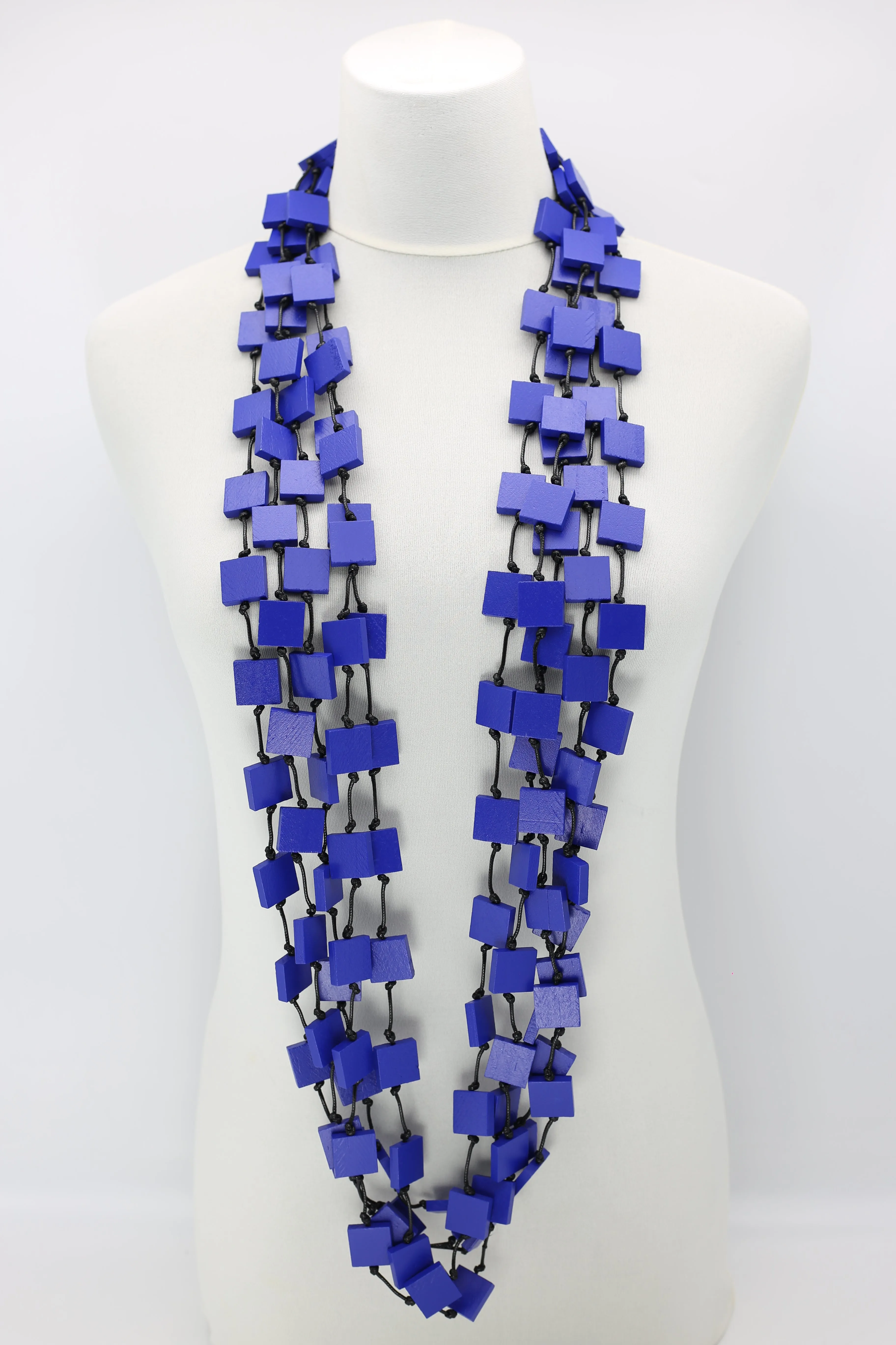 Recycled wood square 5 strand Necklace - Small