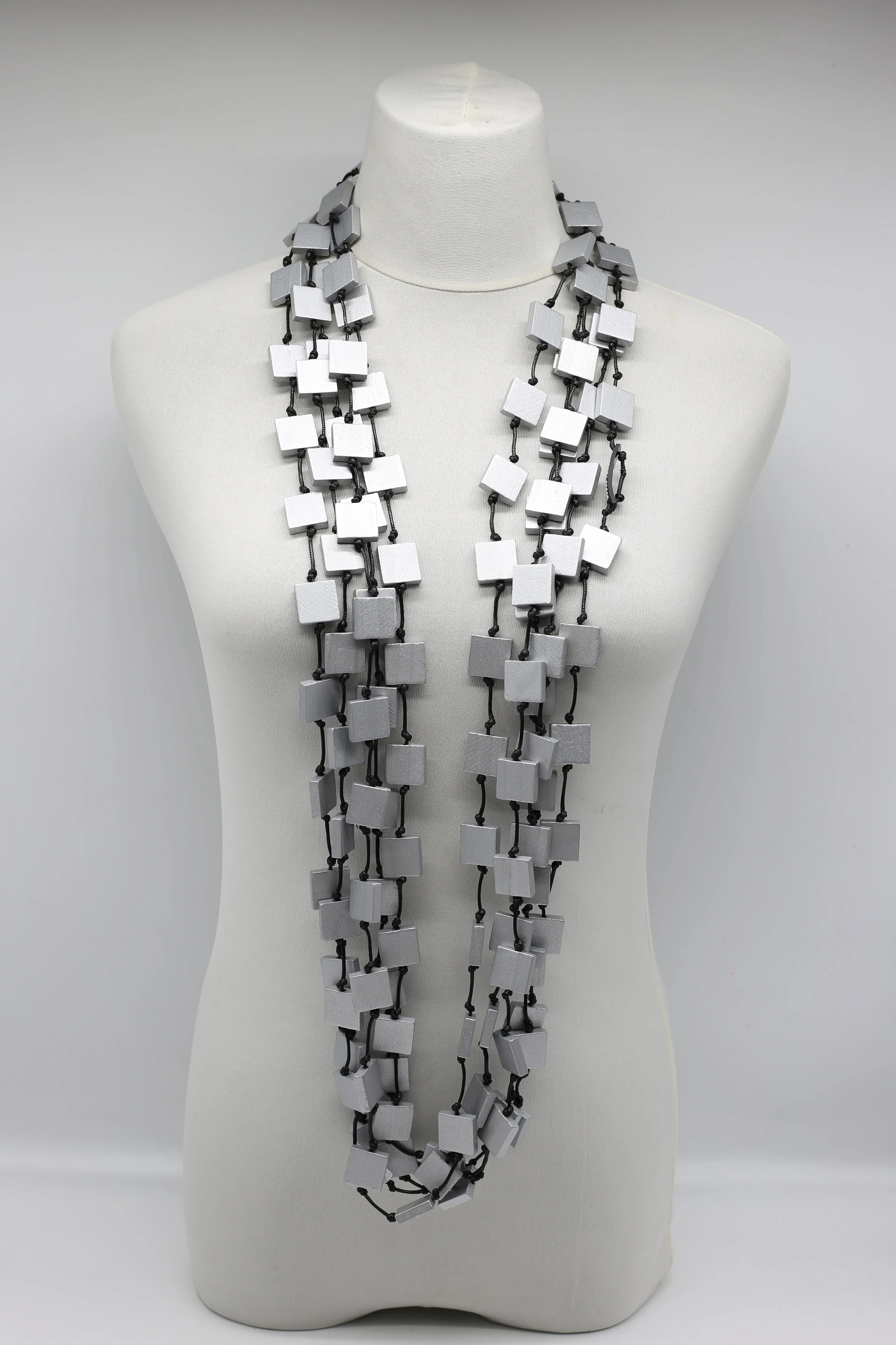 Recycled wood square 5 strand Necklace - Small
