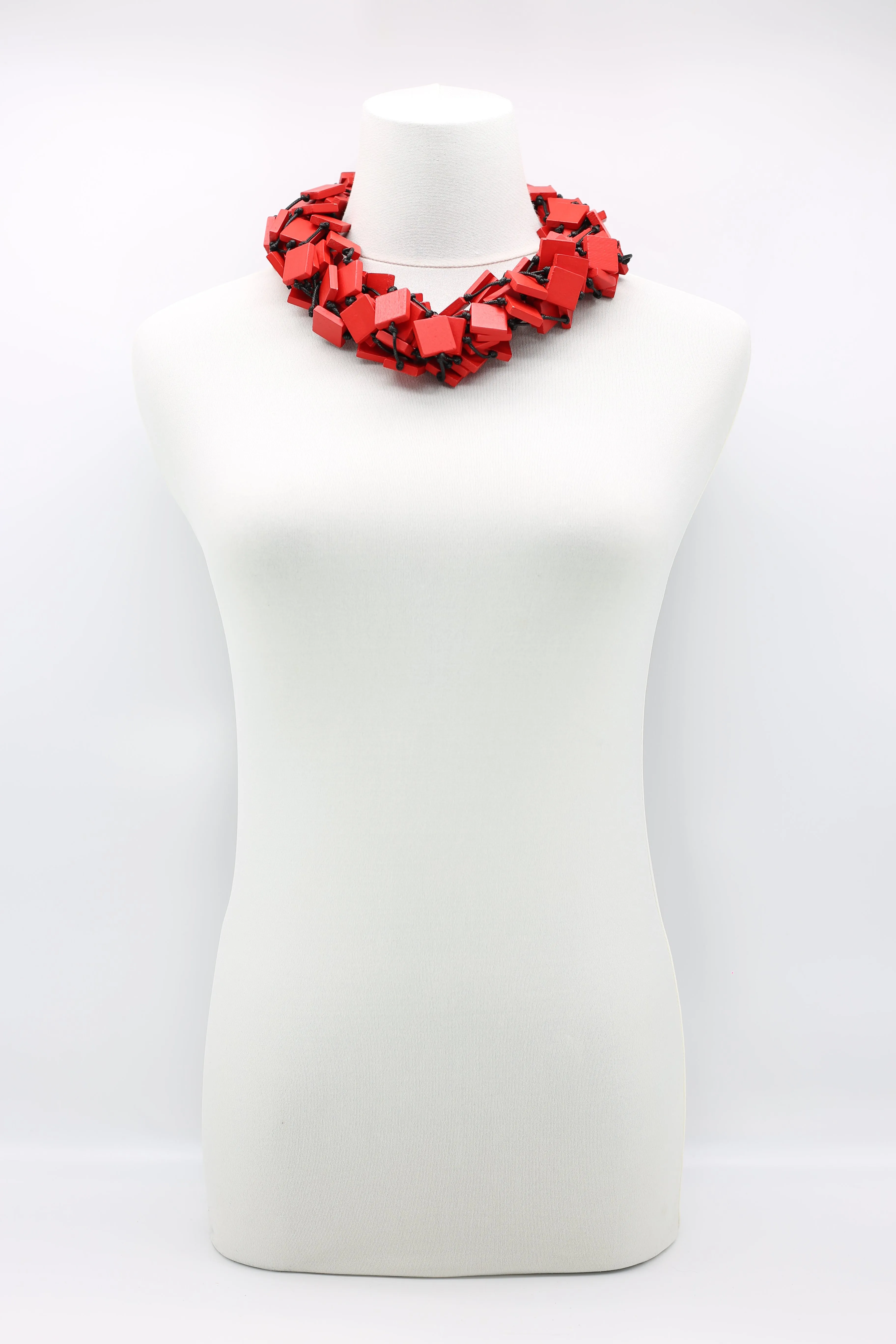 Recycled wood square 5 strand Necklace - Small
