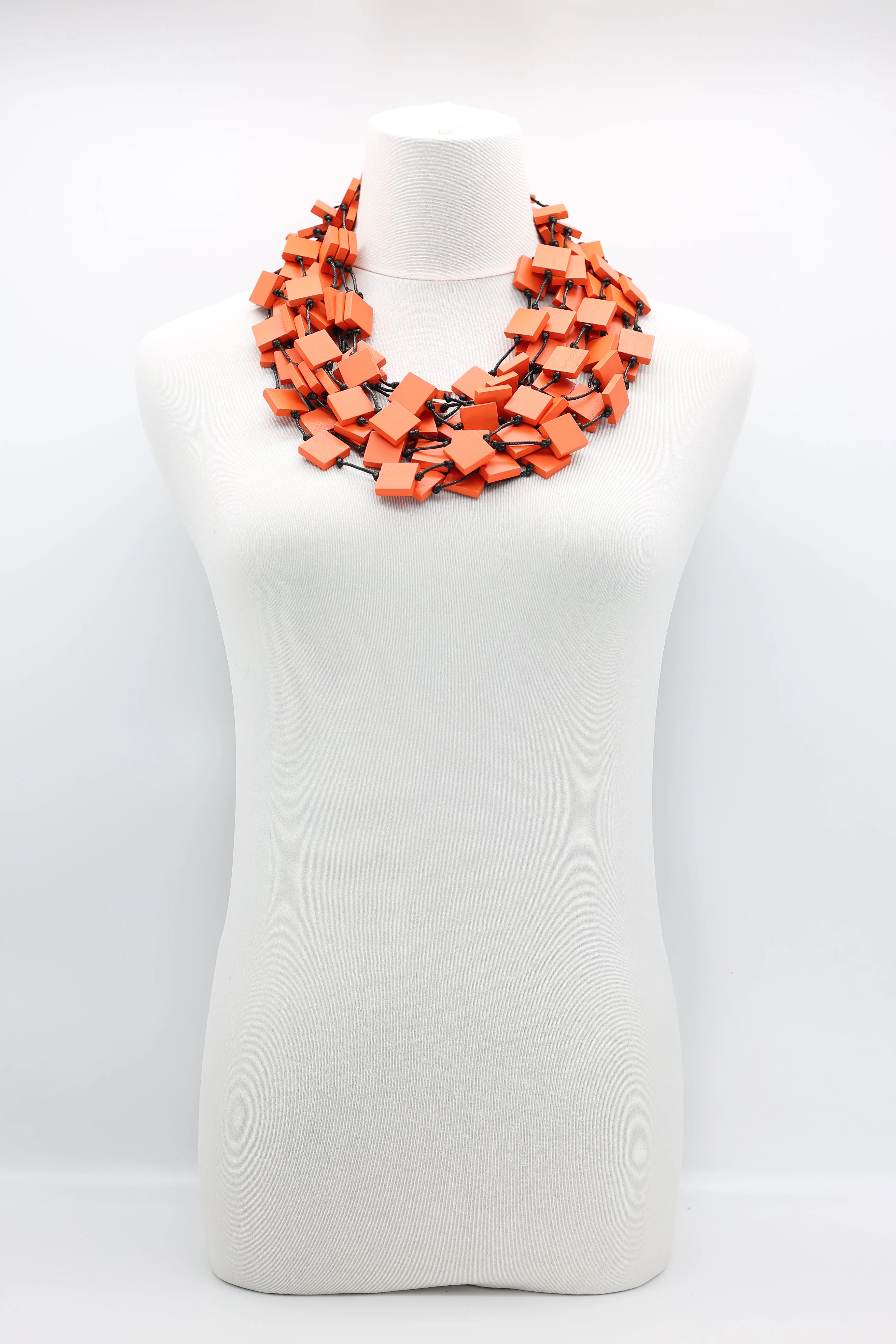 Recycled wood square 5 strand Necklace - Small