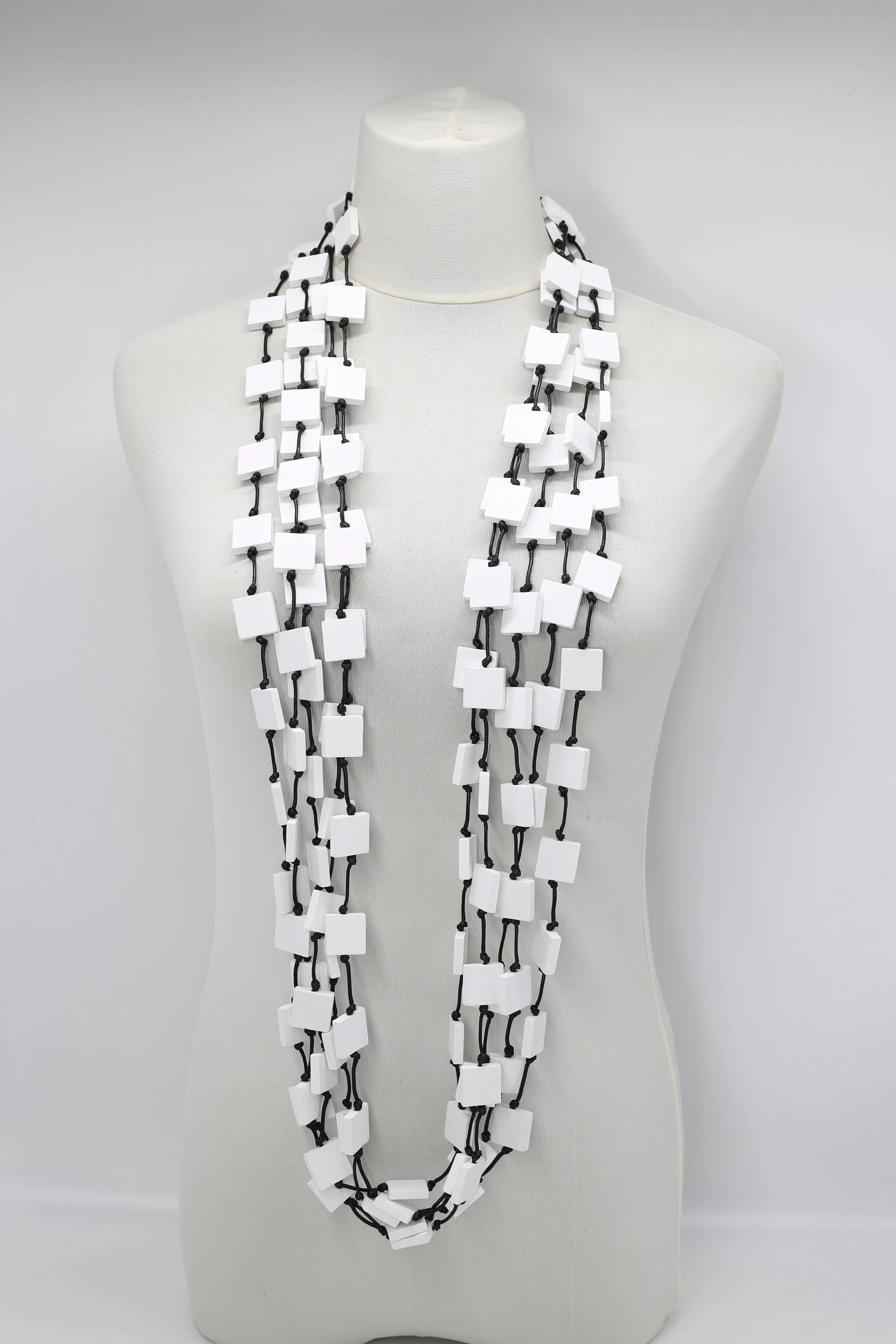 Recycled wood square 5 strand Necklace - Small