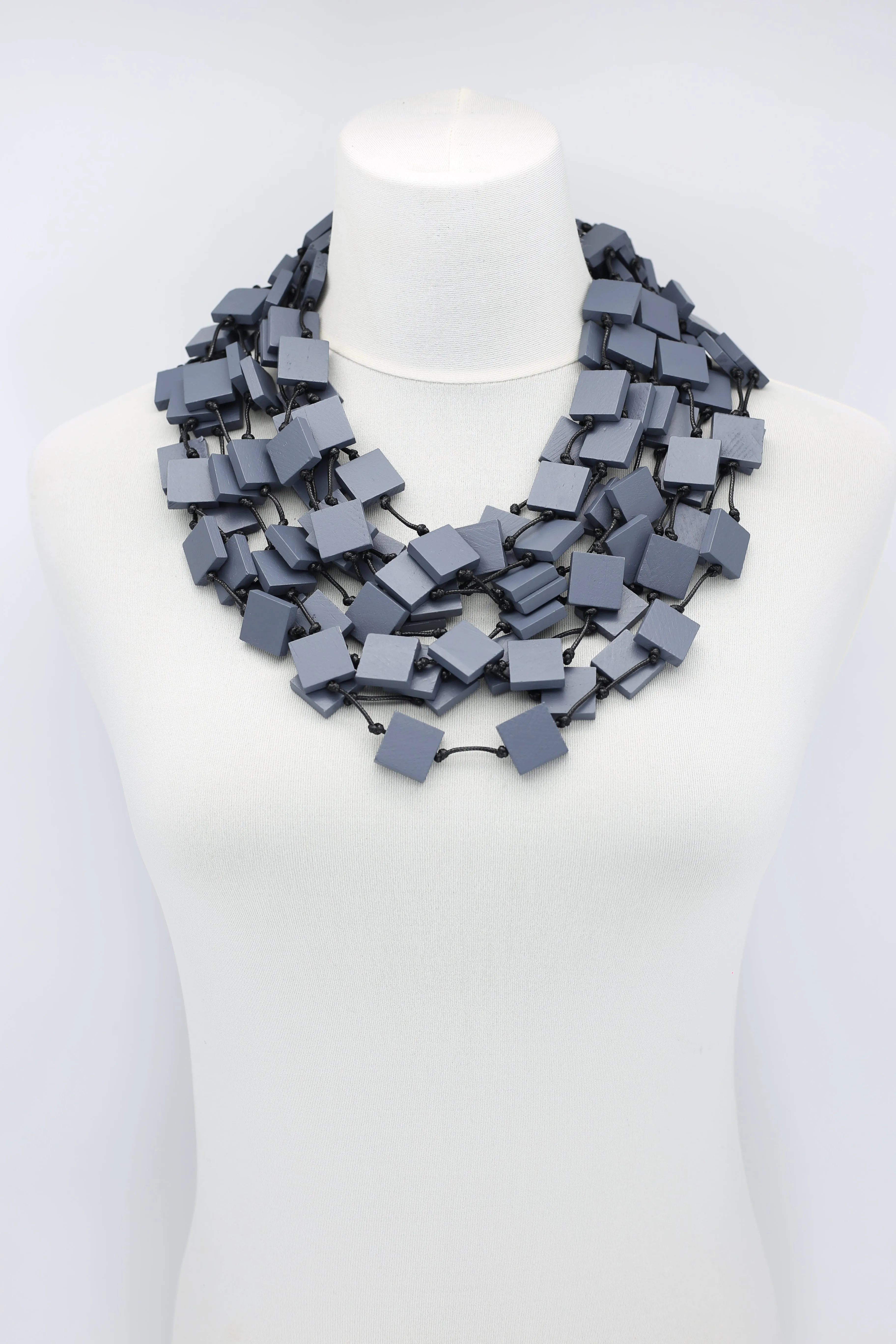 Recycled wood square 5 strand Necklace - Small