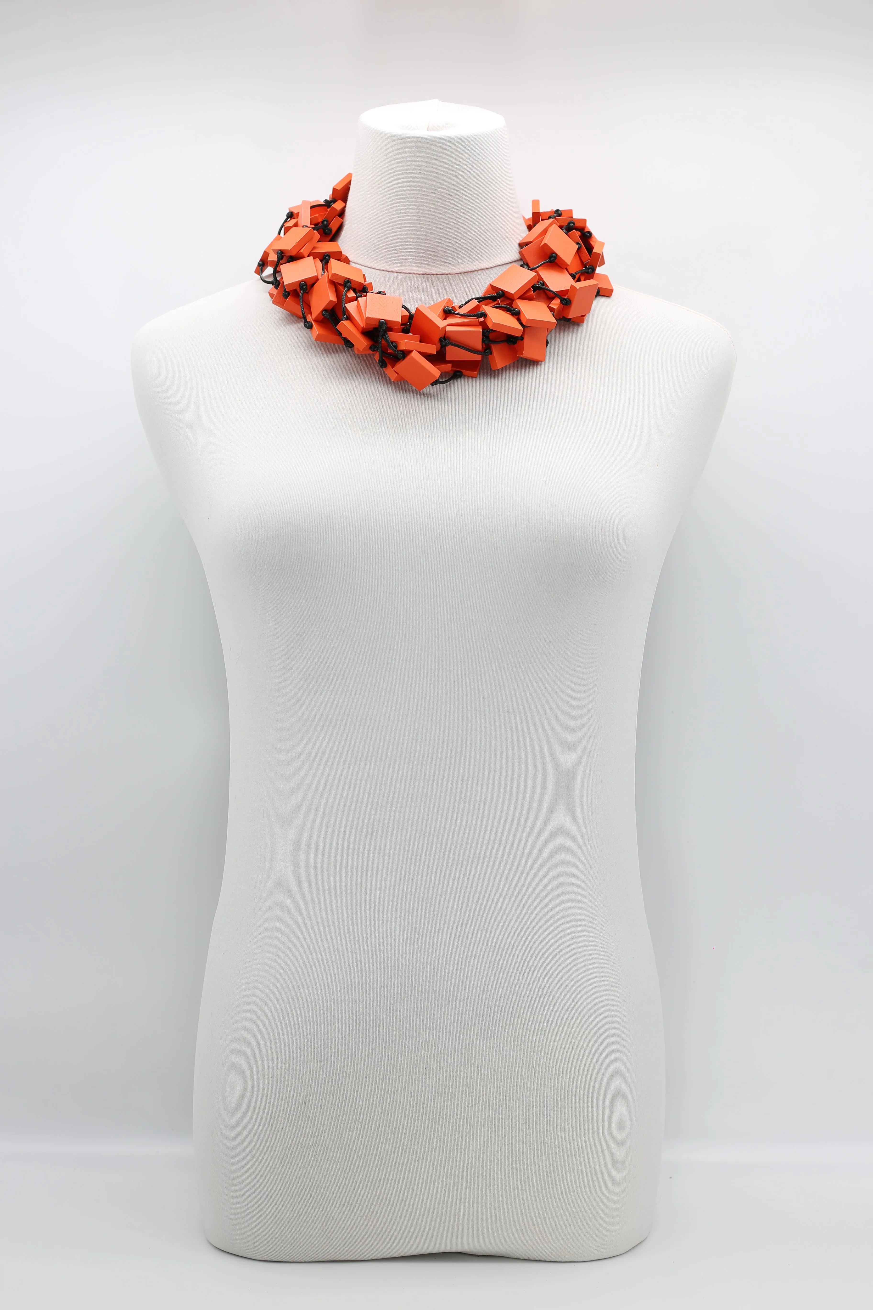 Recycled wood square 5 strand Necklace - Small