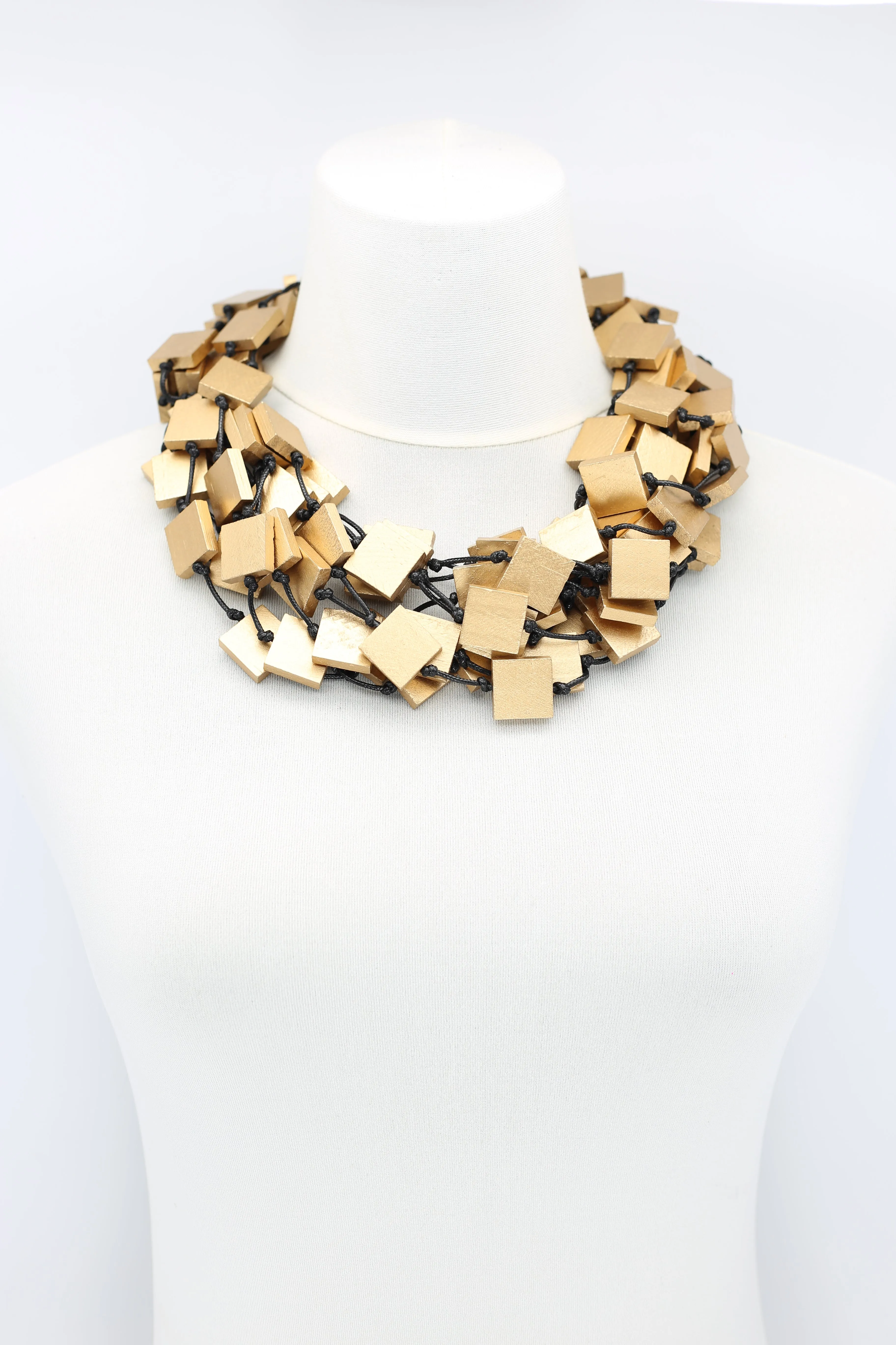 Recycled wood square 5 strand Necklace - Small