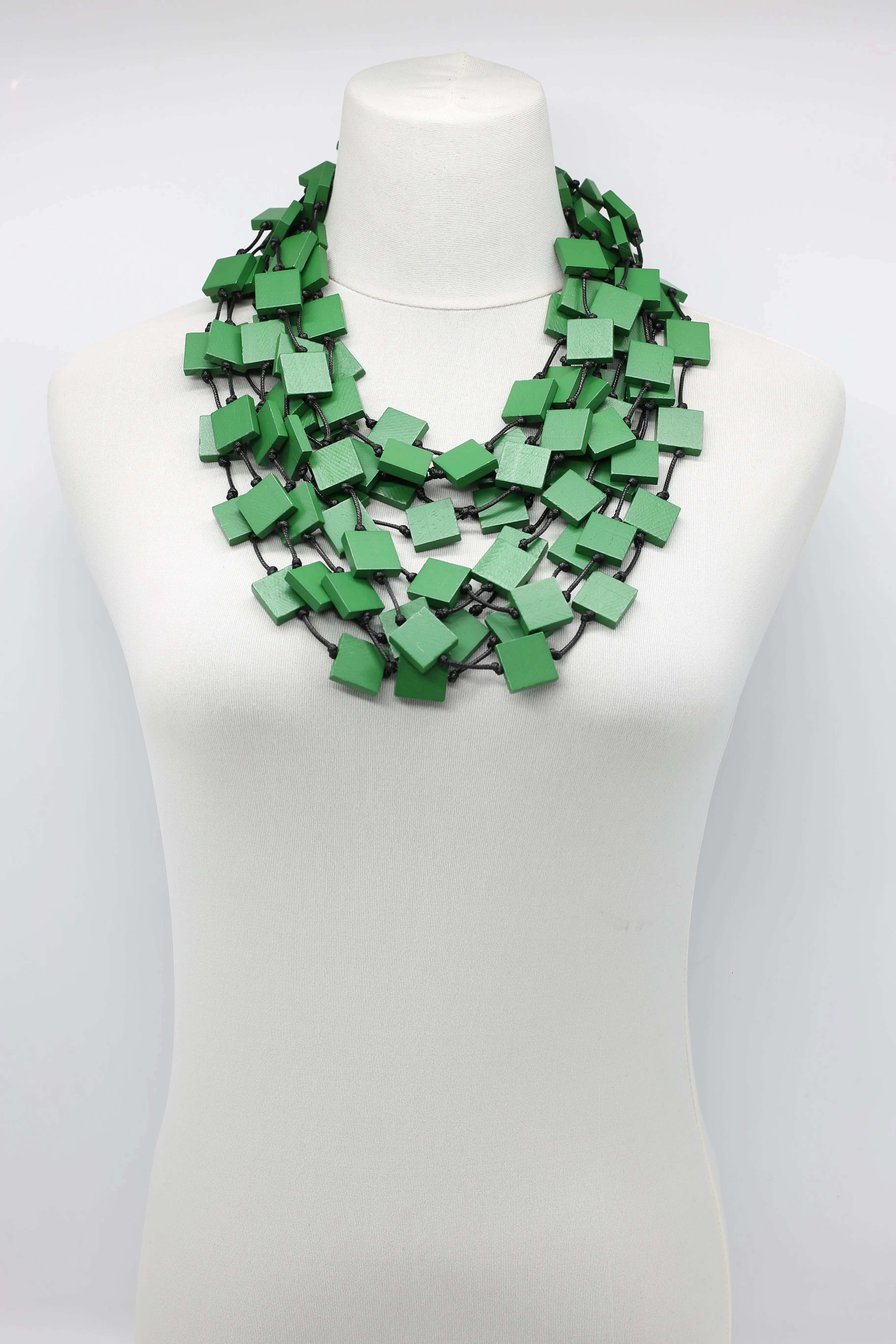 Recycled wood square 5 strand Necklace - Small