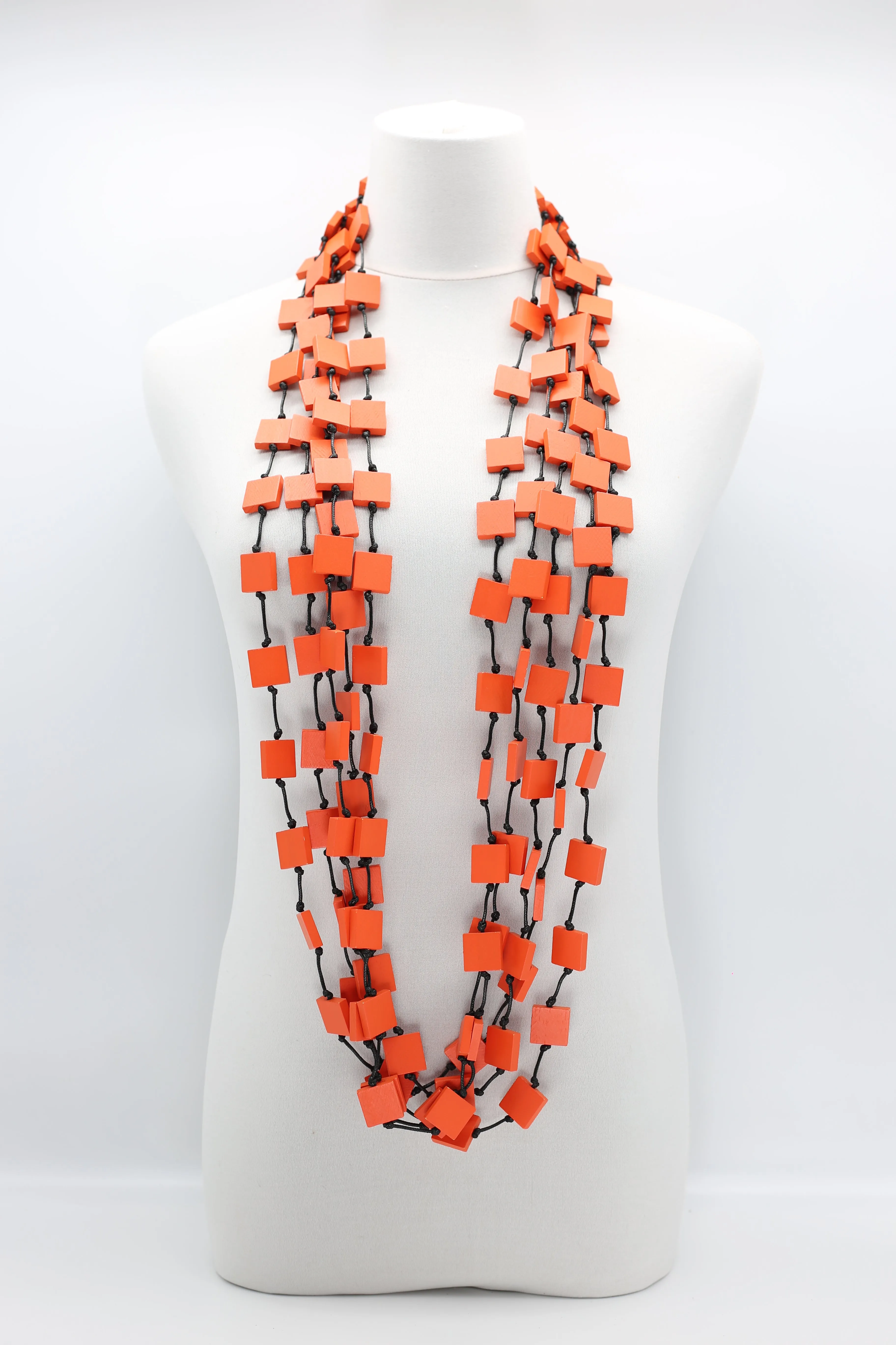 Recycled wood square 5 strand Necklace - Small