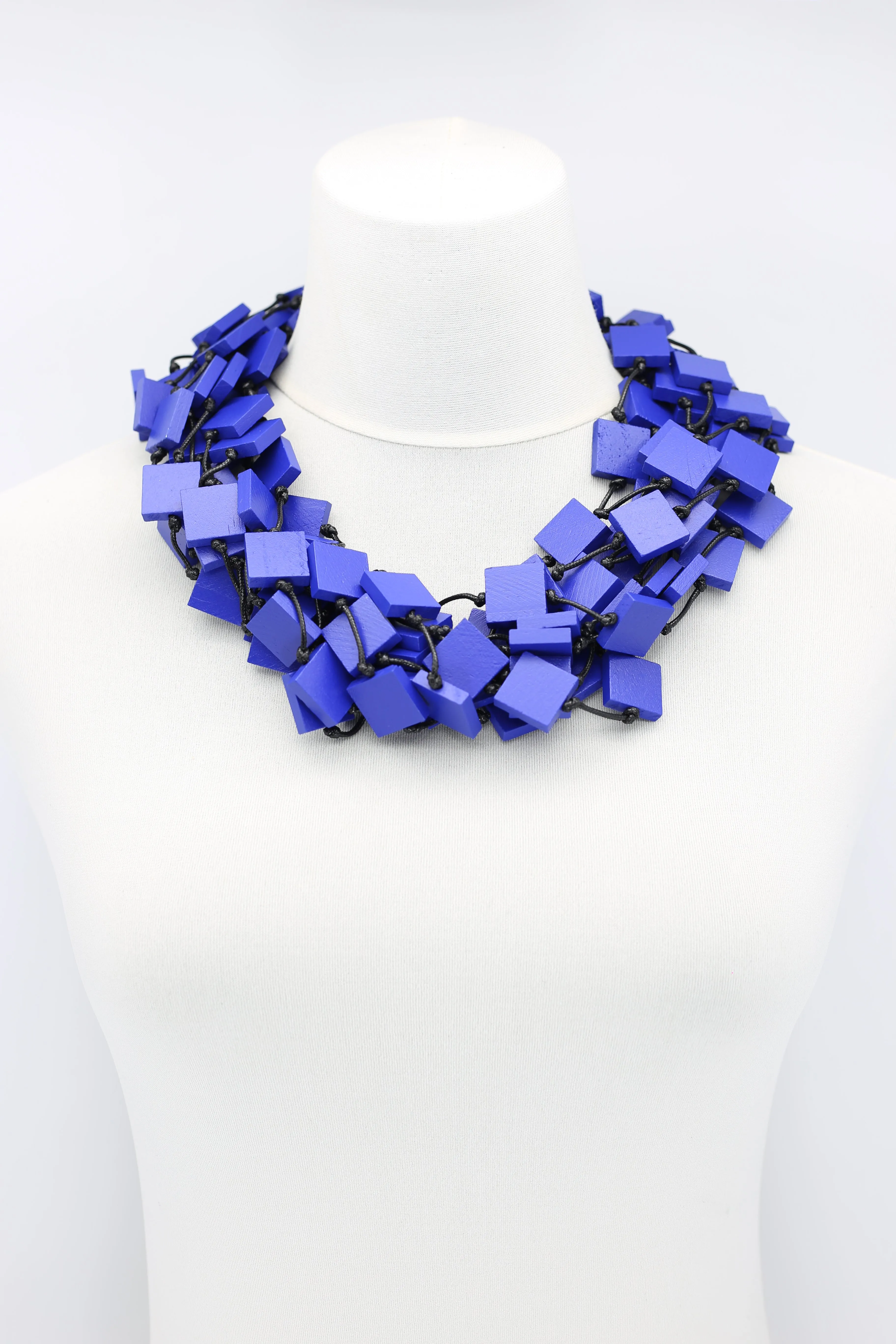Recycled wood square 5 strand Necklace - Small