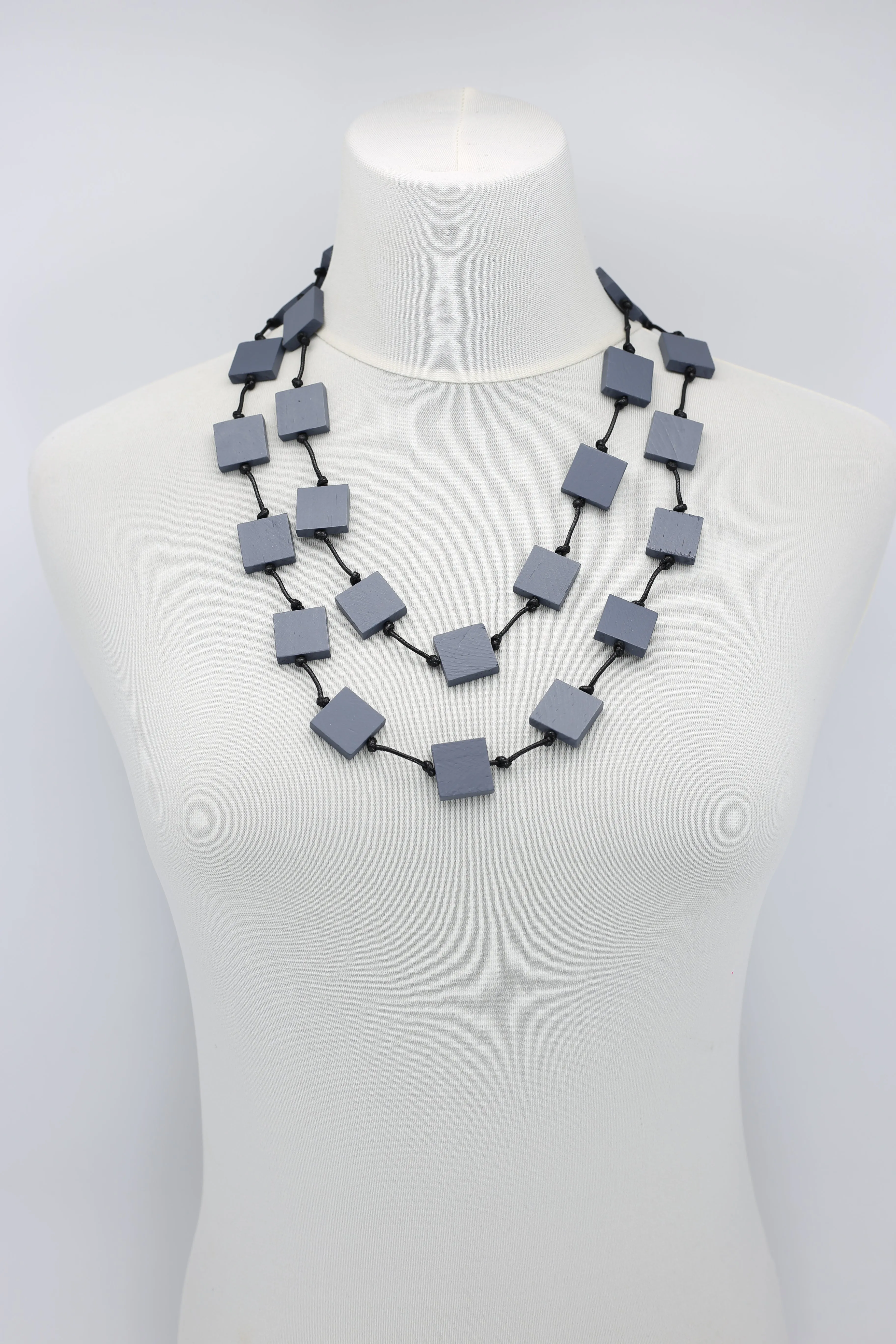 Recycled wood square 5 strand Necklace - Small