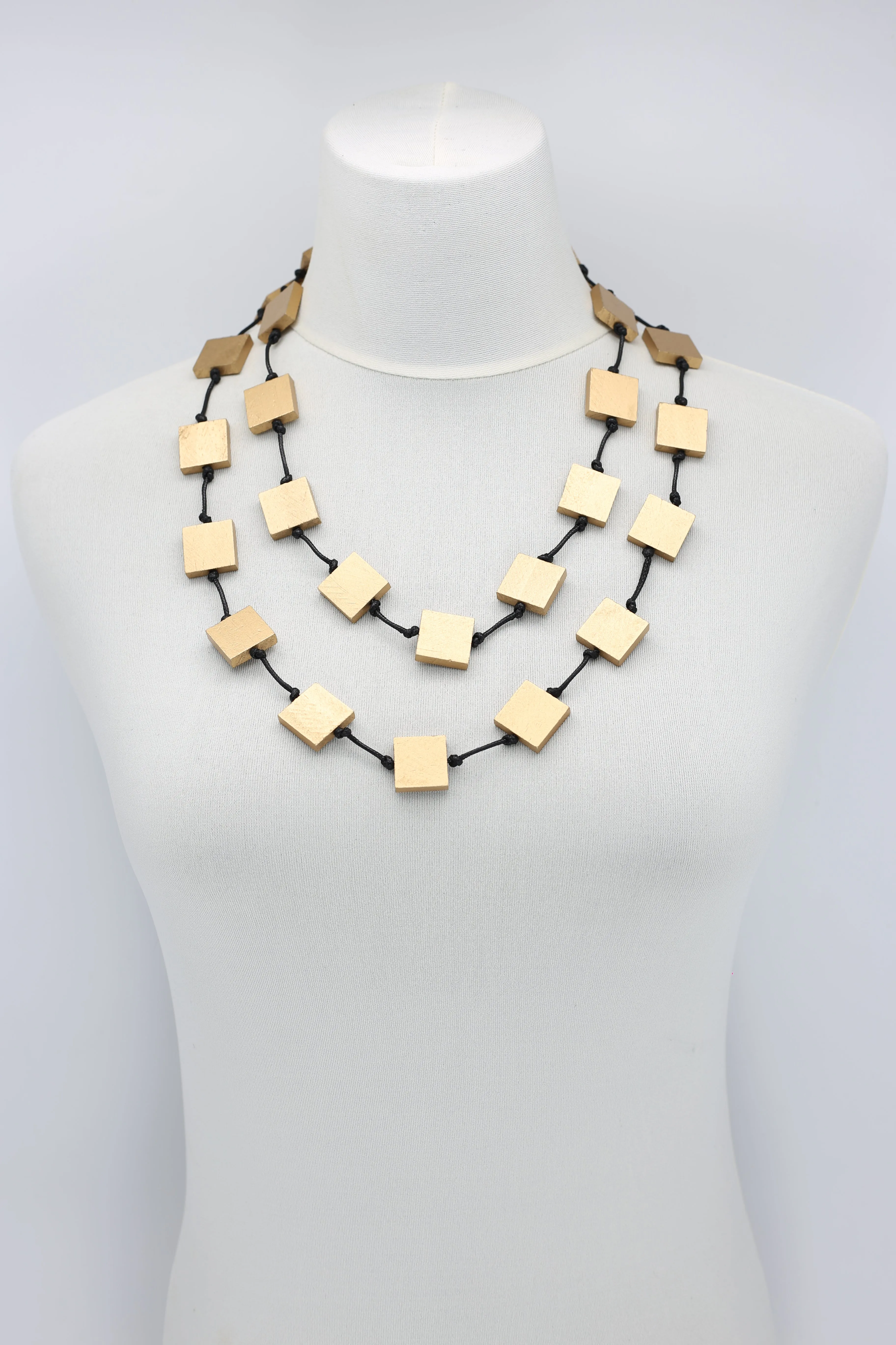 Recycled wood square 5 strand Necklace - Small