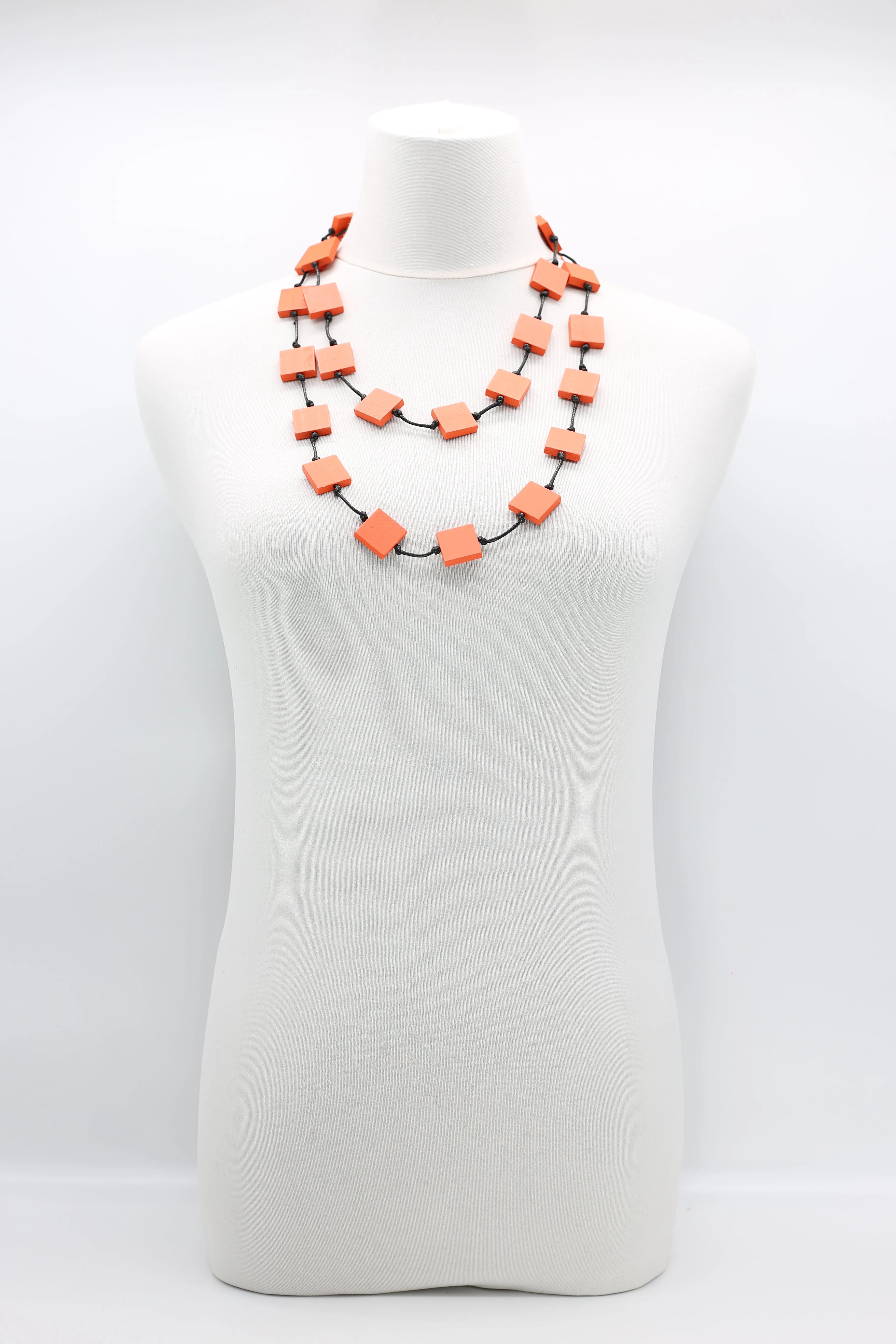 Recycled wood square 5 strand Necklace - Small