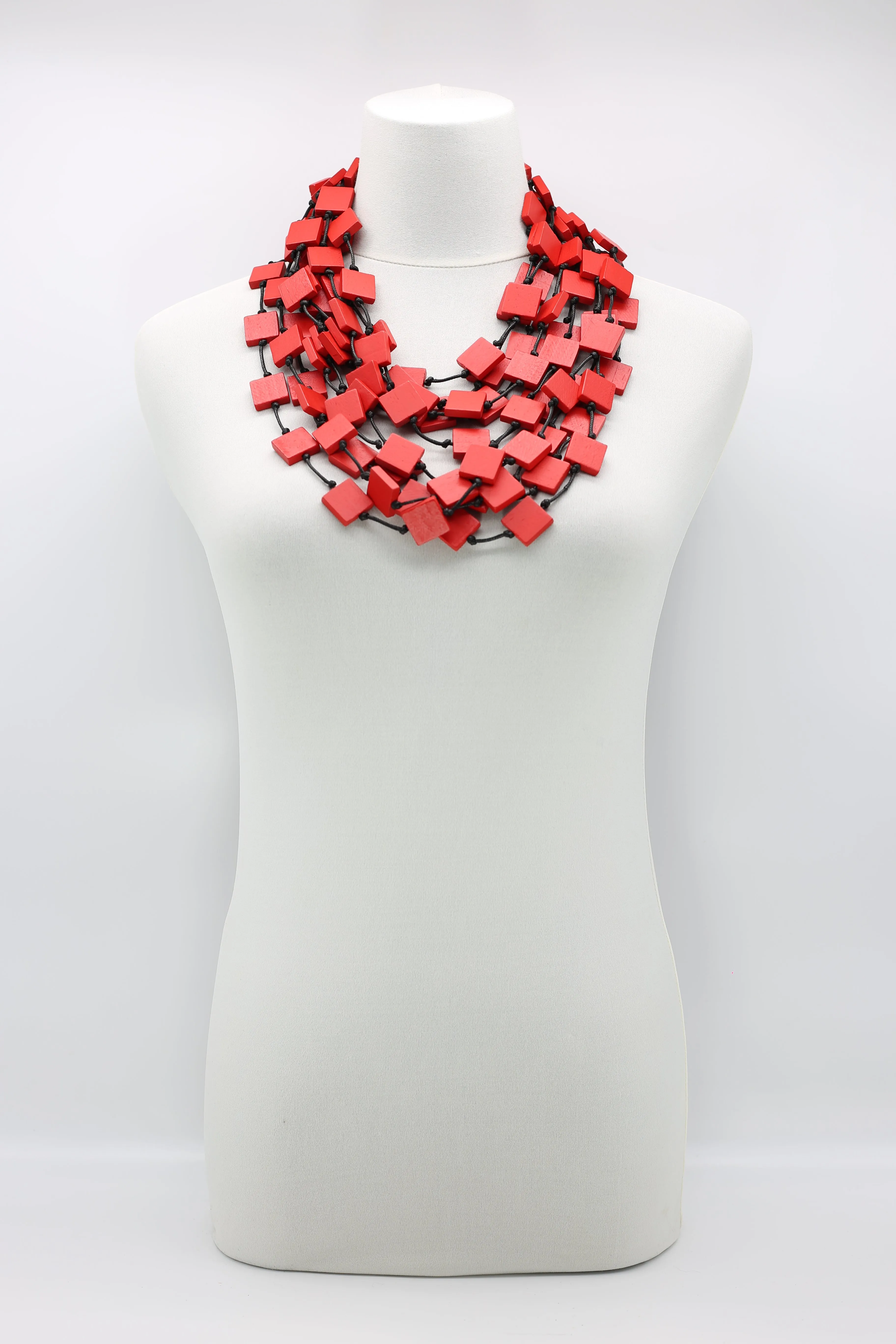Recycled wood square 5 strand Necklace - Small