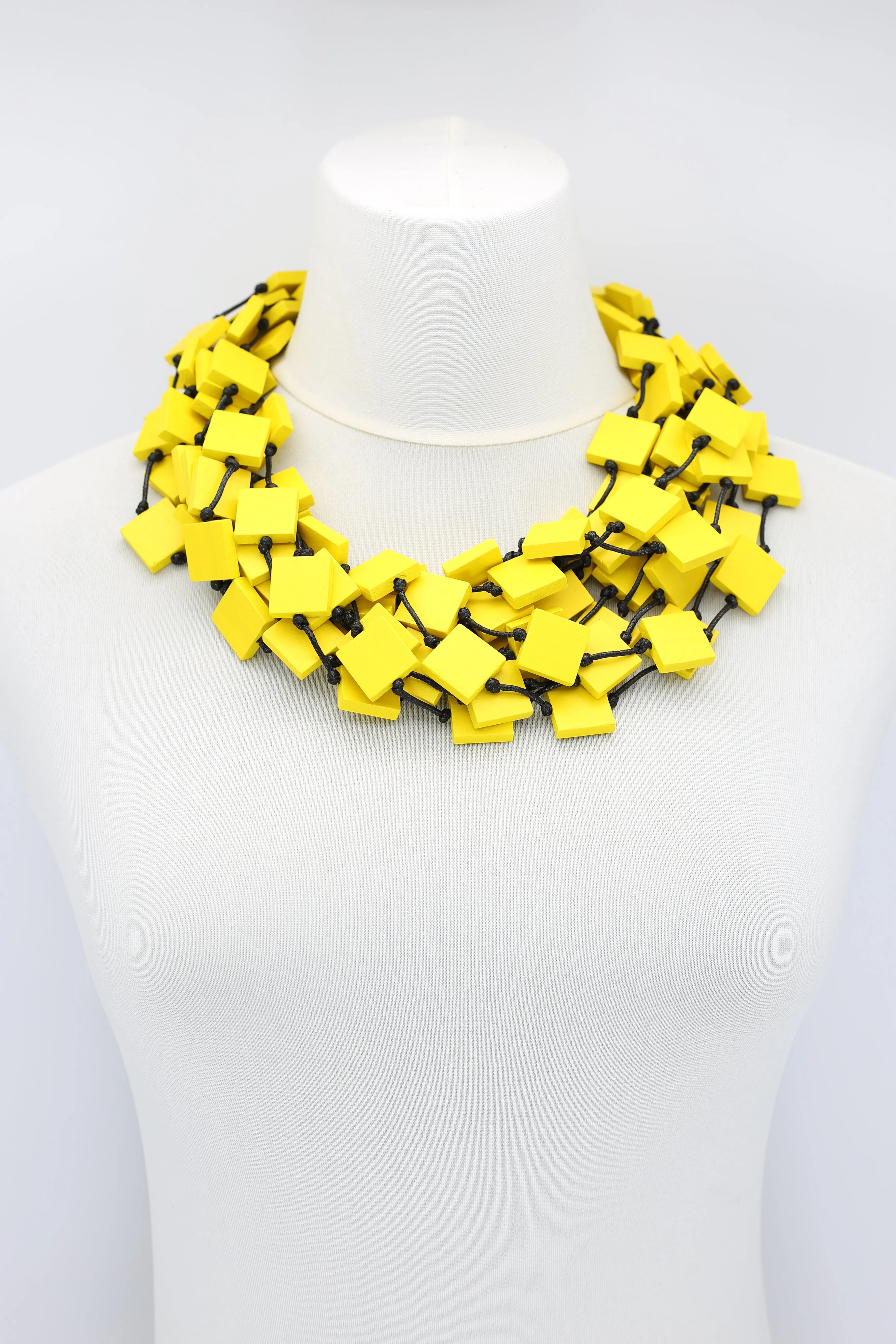 Recycled wood square 5 strand Necklace - Small