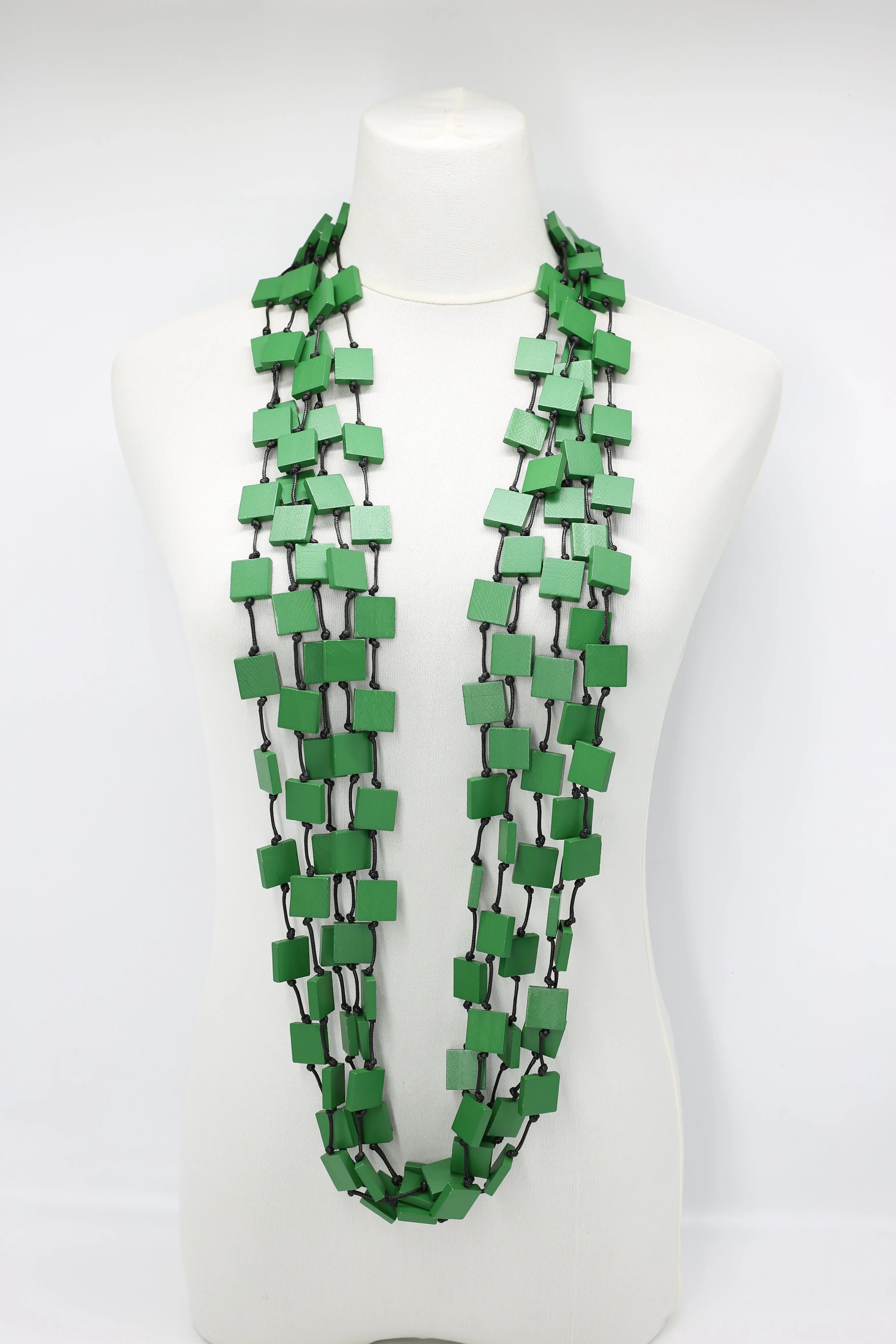 Recycled wood square 5 strand Necklace - Small