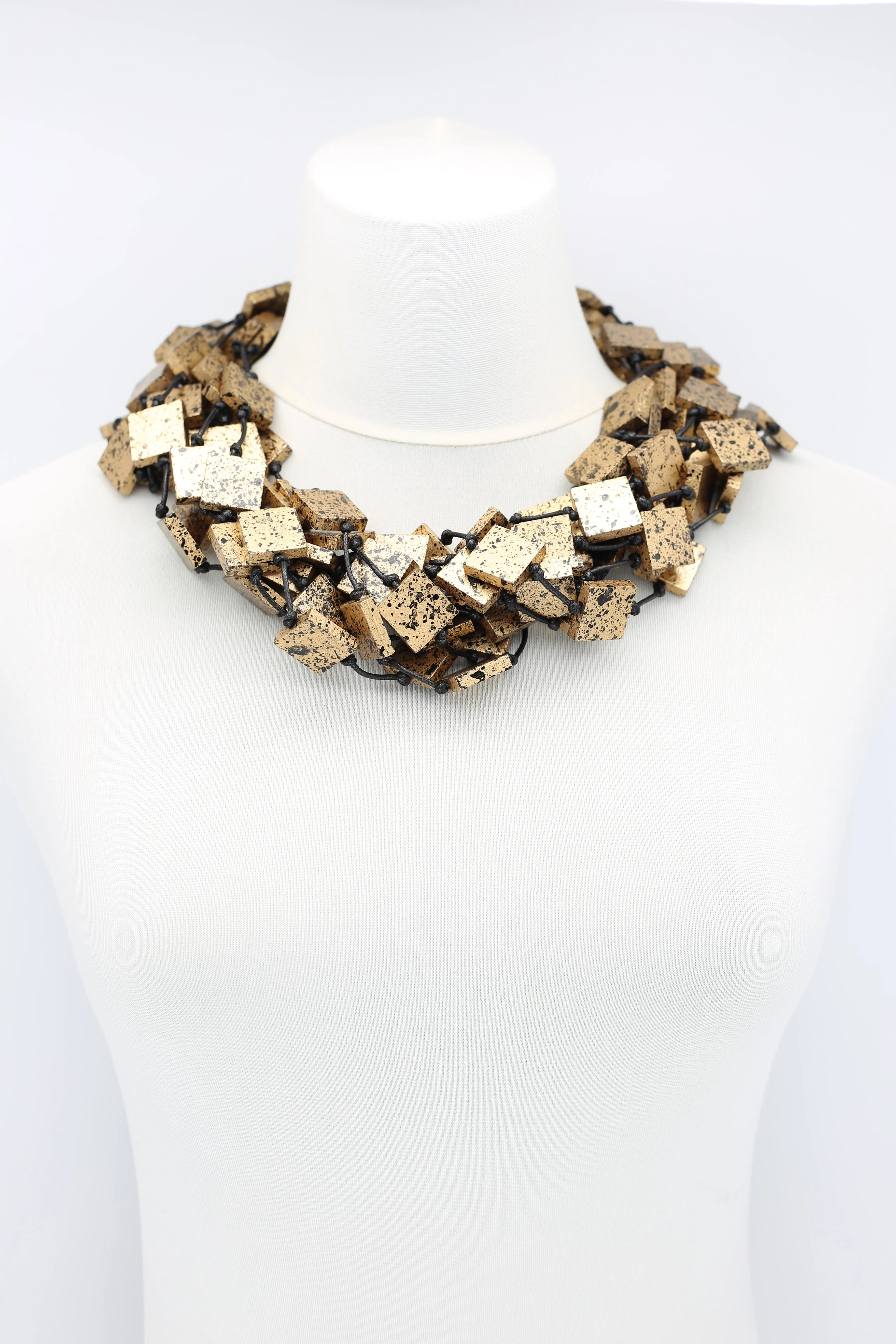 Recycled wood square Necklace - hand painted