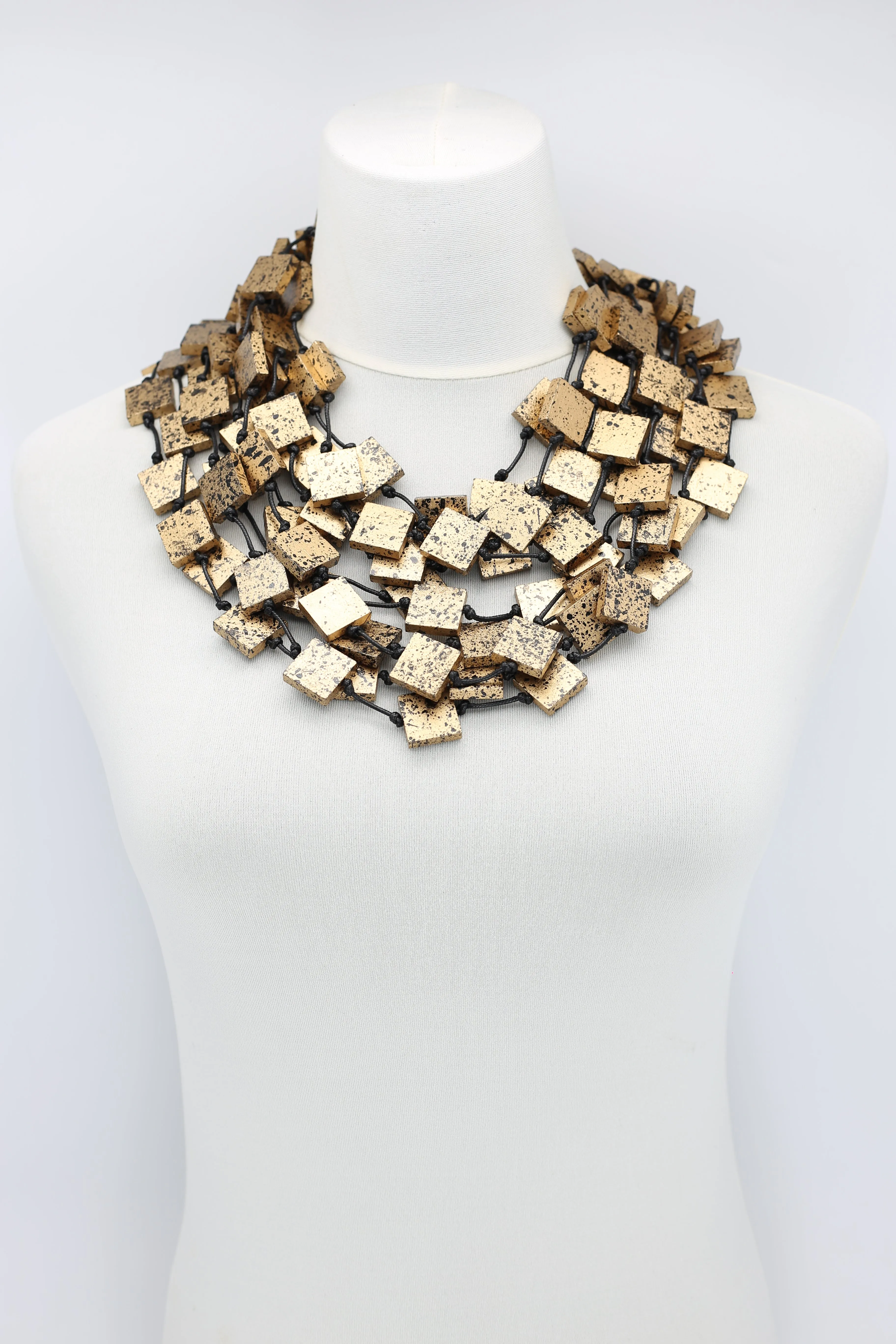 Recycled wood square Necklace - hand painted