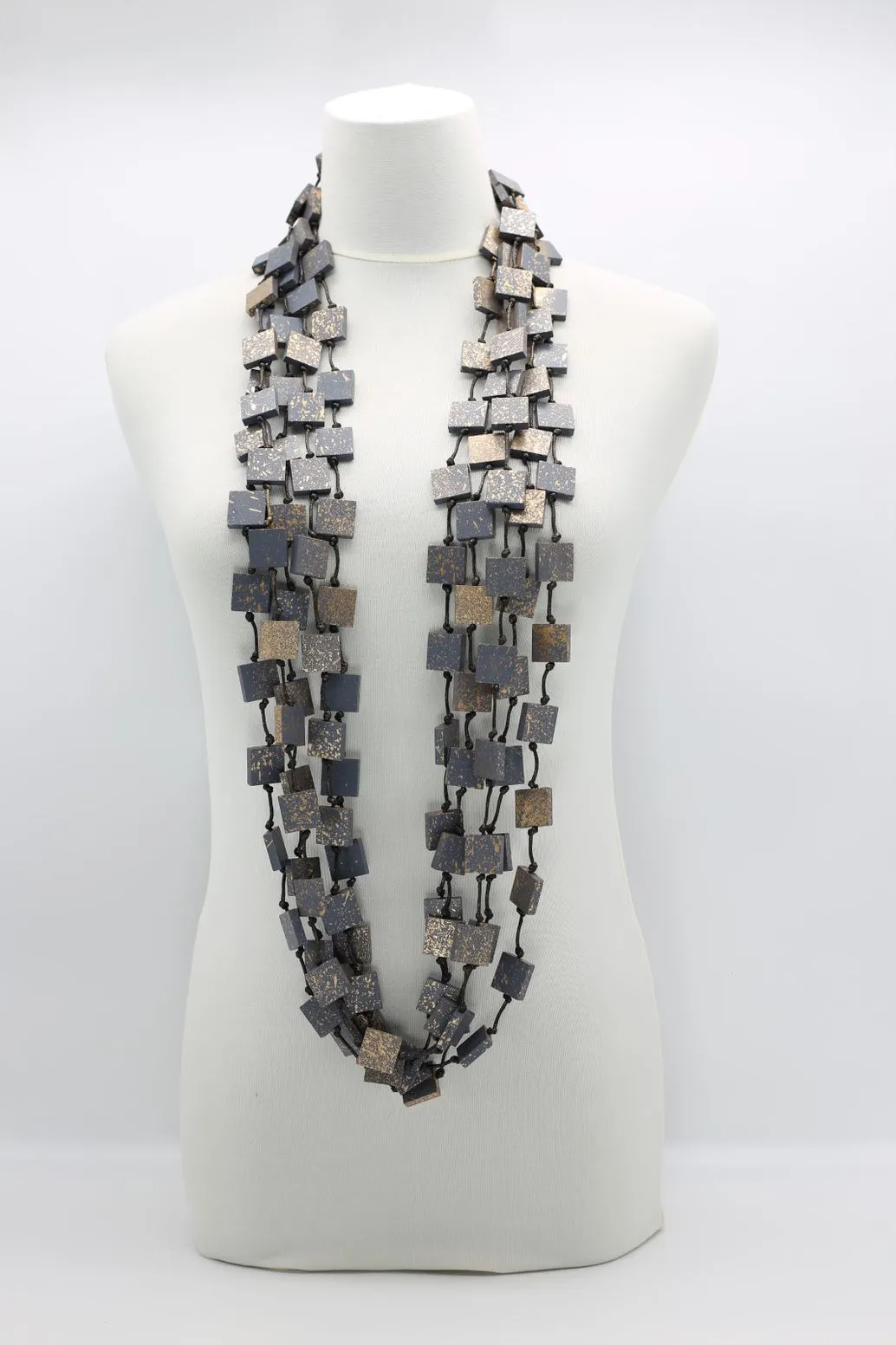 Recycled wood square Necklace - hand painted