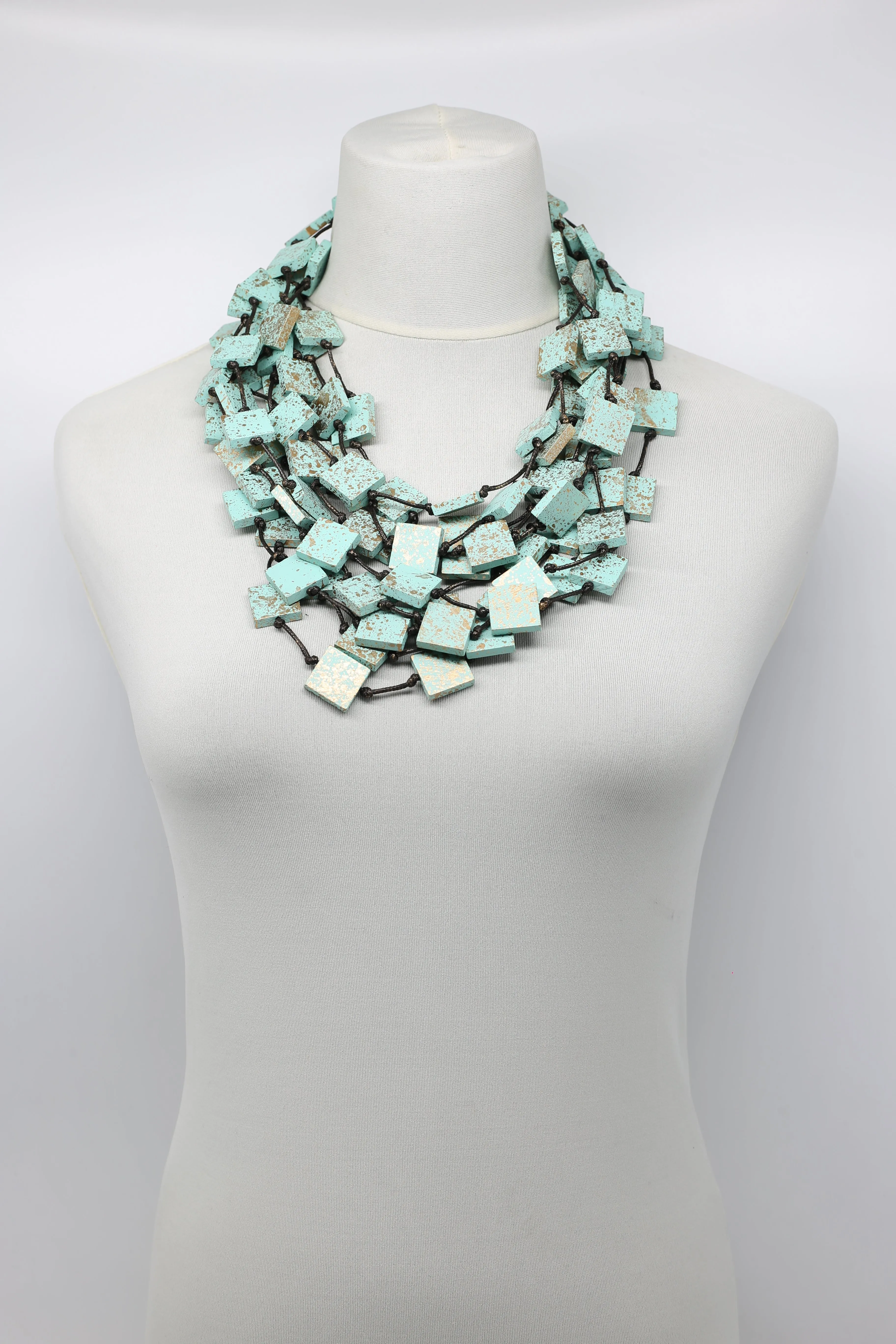 Recycled wood square Necklace - hand painted